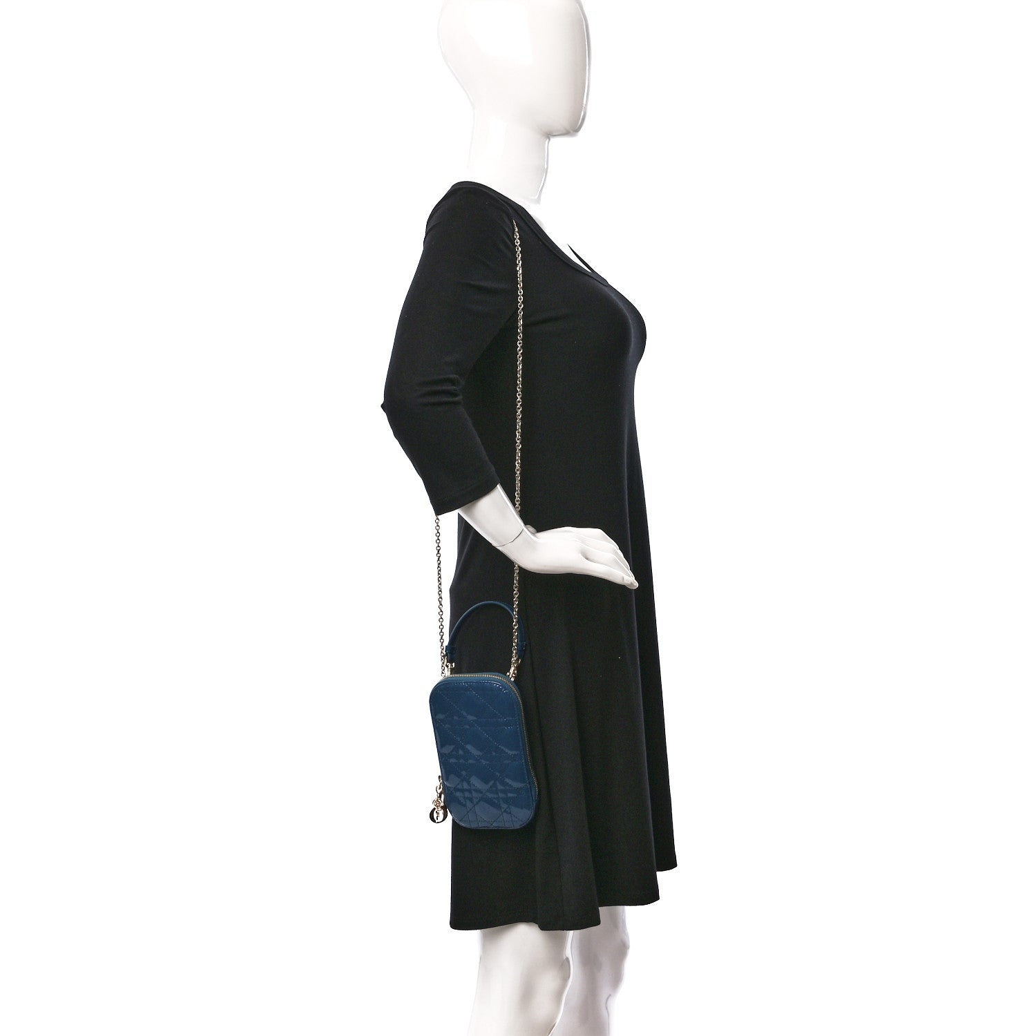 Christian Dior Patent Cannage Lady Dior Phone Holder Blue 2 of 9