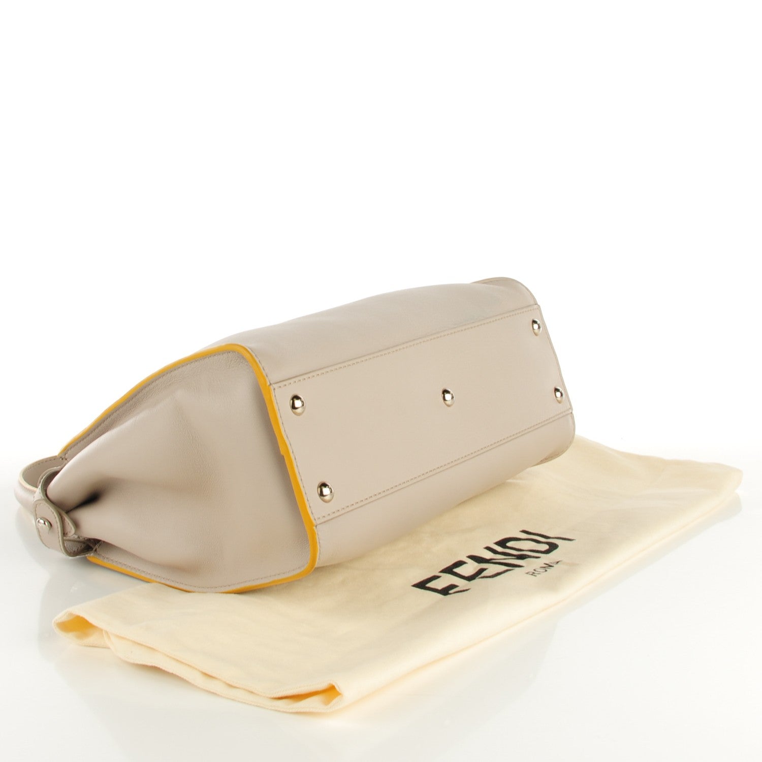 Fendi Vitello Seta Burro Medium Peekaboo Iconic Satchel Grigio Polvere Mattone 4 of 9