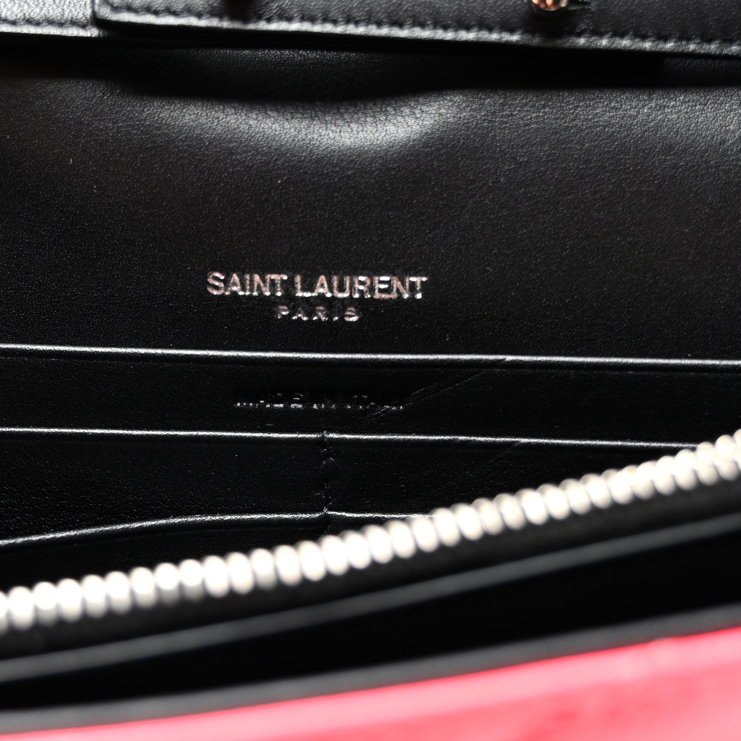 Saint Laurent Patent Grain De Poudre Matelasse Chevron Monogram Chain Wallet Neon Pink 6 of 11