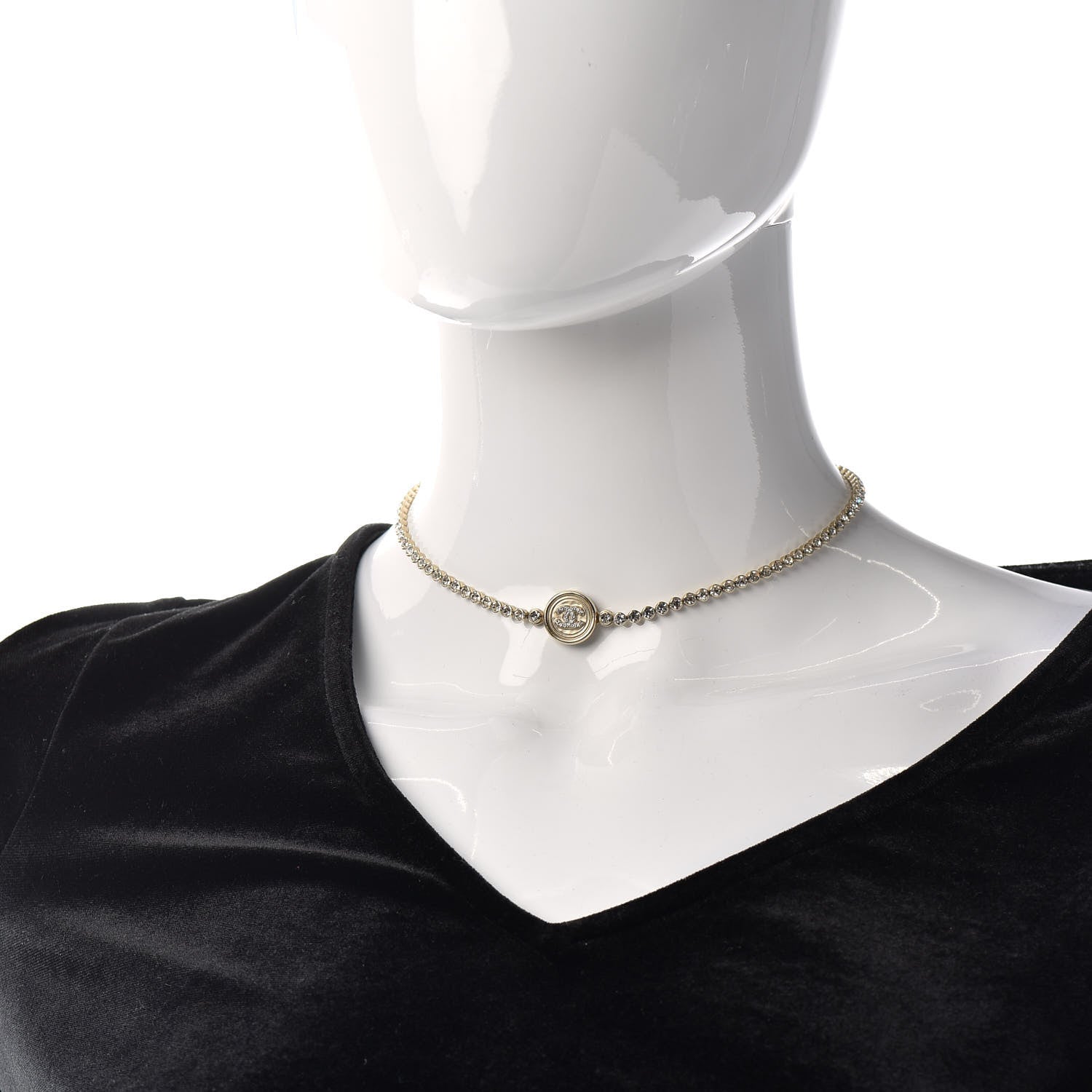 Chanel Crystal CC Chain Short Necklace Gold 2 of 5