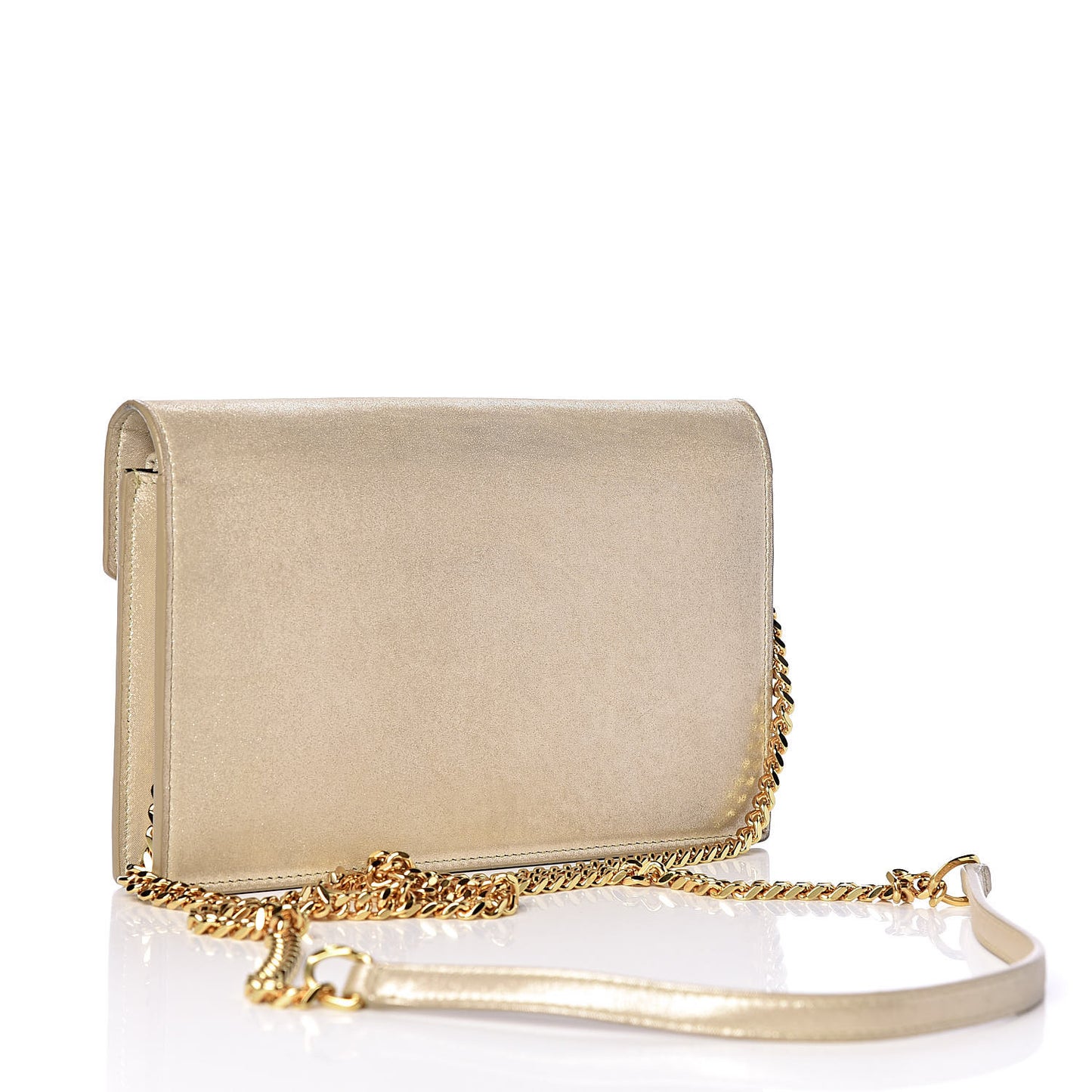 Metallic Fabric Monogram Envelope Chain Wallet Light Gold