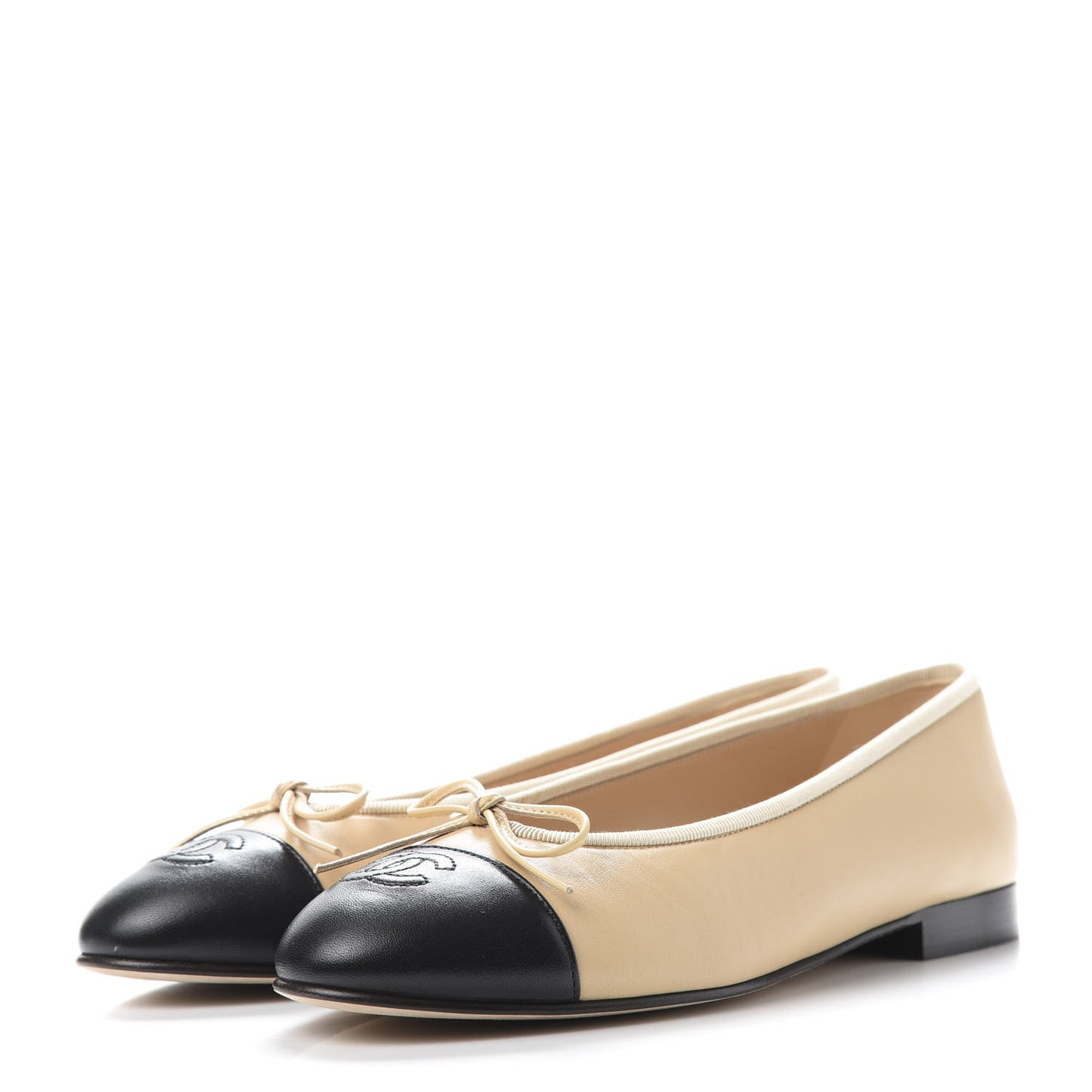Lambskin Cap Toe Ballerina Flats 38 Beige Black