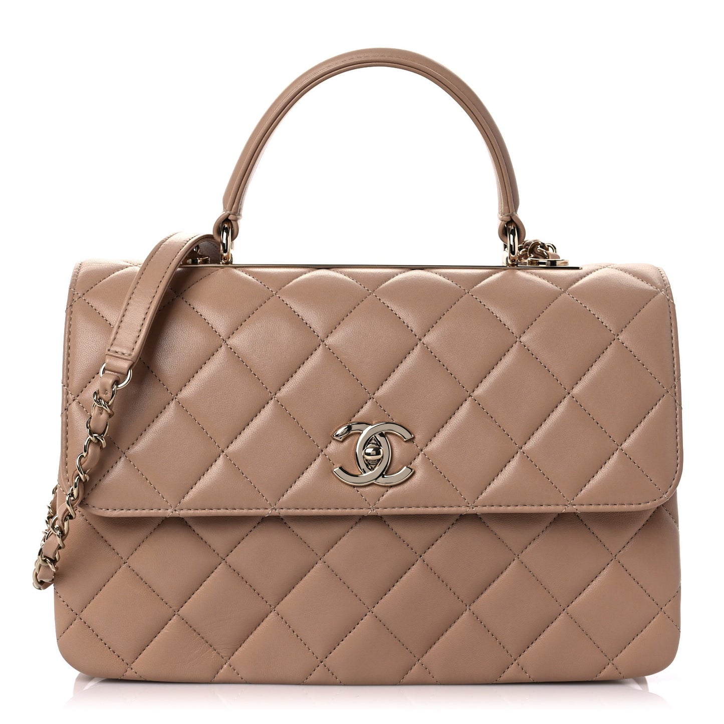 Lambskin Quilted Medium Trendy CC Flap Dual Handle Bag Beige