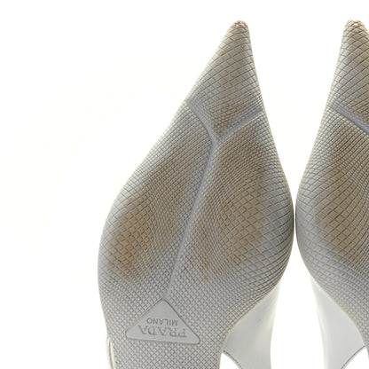 Prada Spazzolato Triangle Logo Pointed Toe 45mm Slingback Pumps 38.5 White 7 of 32