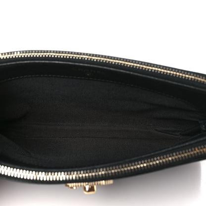 Chanel Metallic Sheepskin Chevron Quilted Small Vintage Mademoiselle Clutch With Chain Black 5 of 11