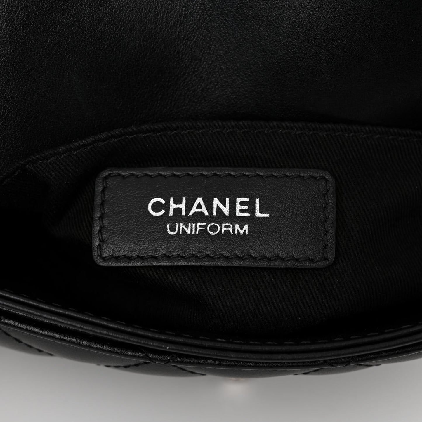 Calfskin Quilted CC Uniform Flap Belt Bag Black