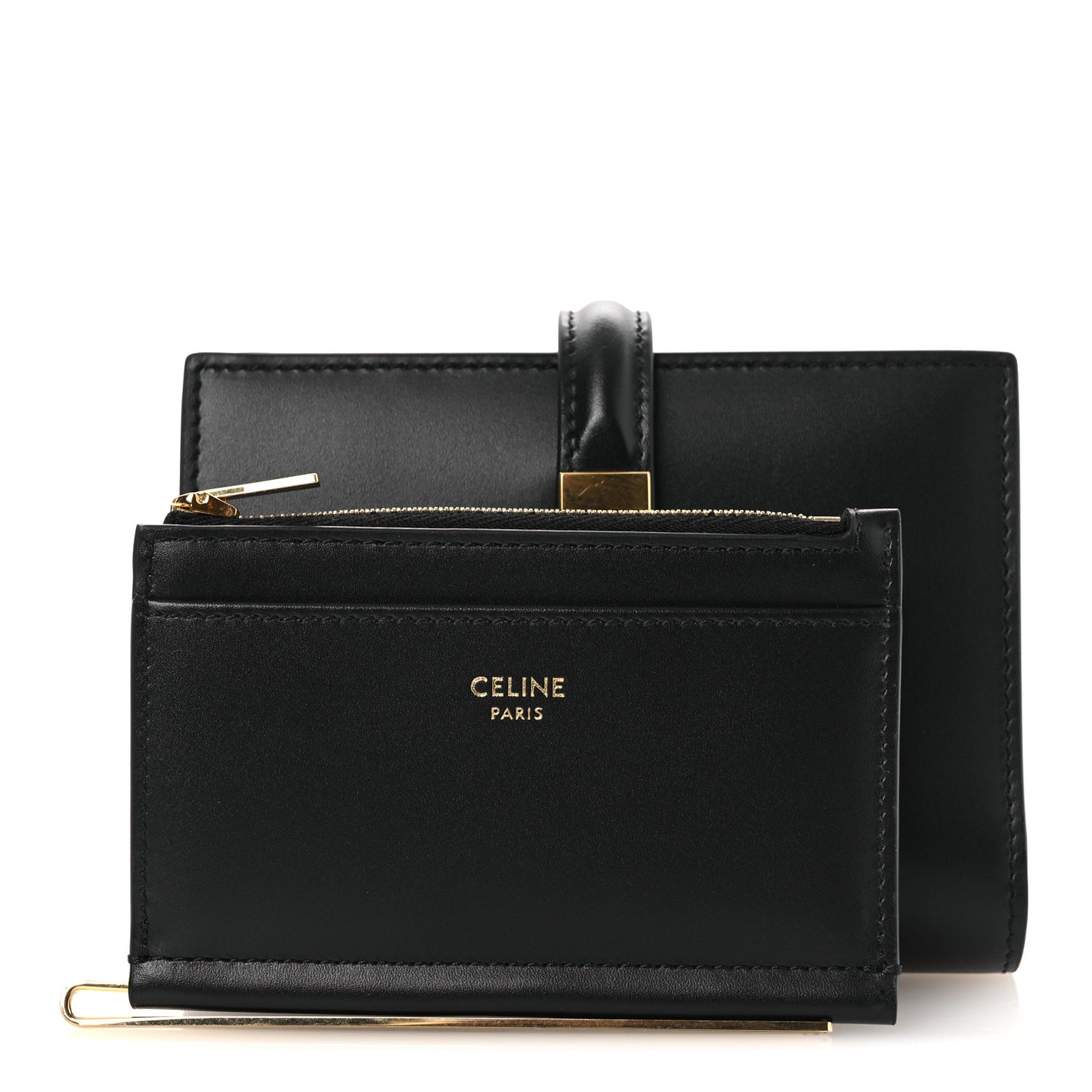 Satinated Calfskin 16 Card Holder With Flap Black