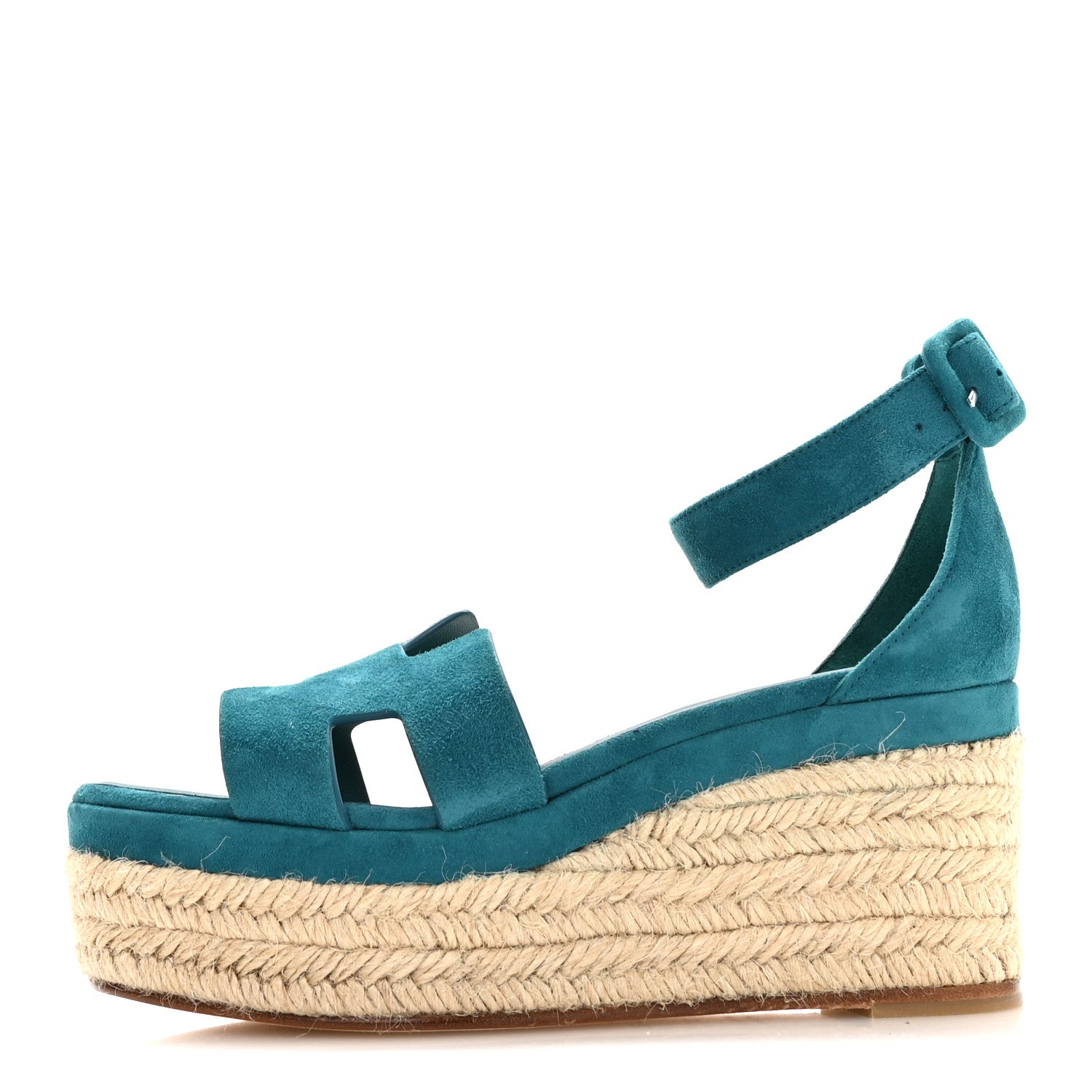 Hermes Suede Goatskin Elda Espadrille Wedge Sandals 36 Vert Oxford 1 of 9