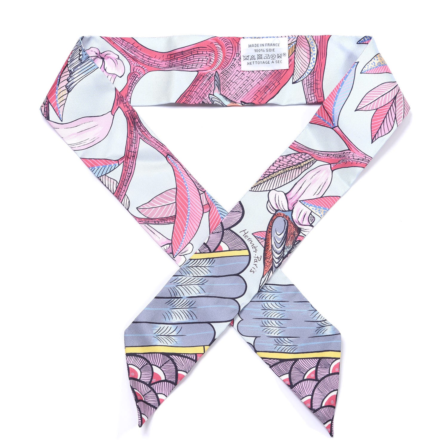 Hermes Silk Tree Of Song Twilly Bleu Pale Rose Blue Jean 1 of 4