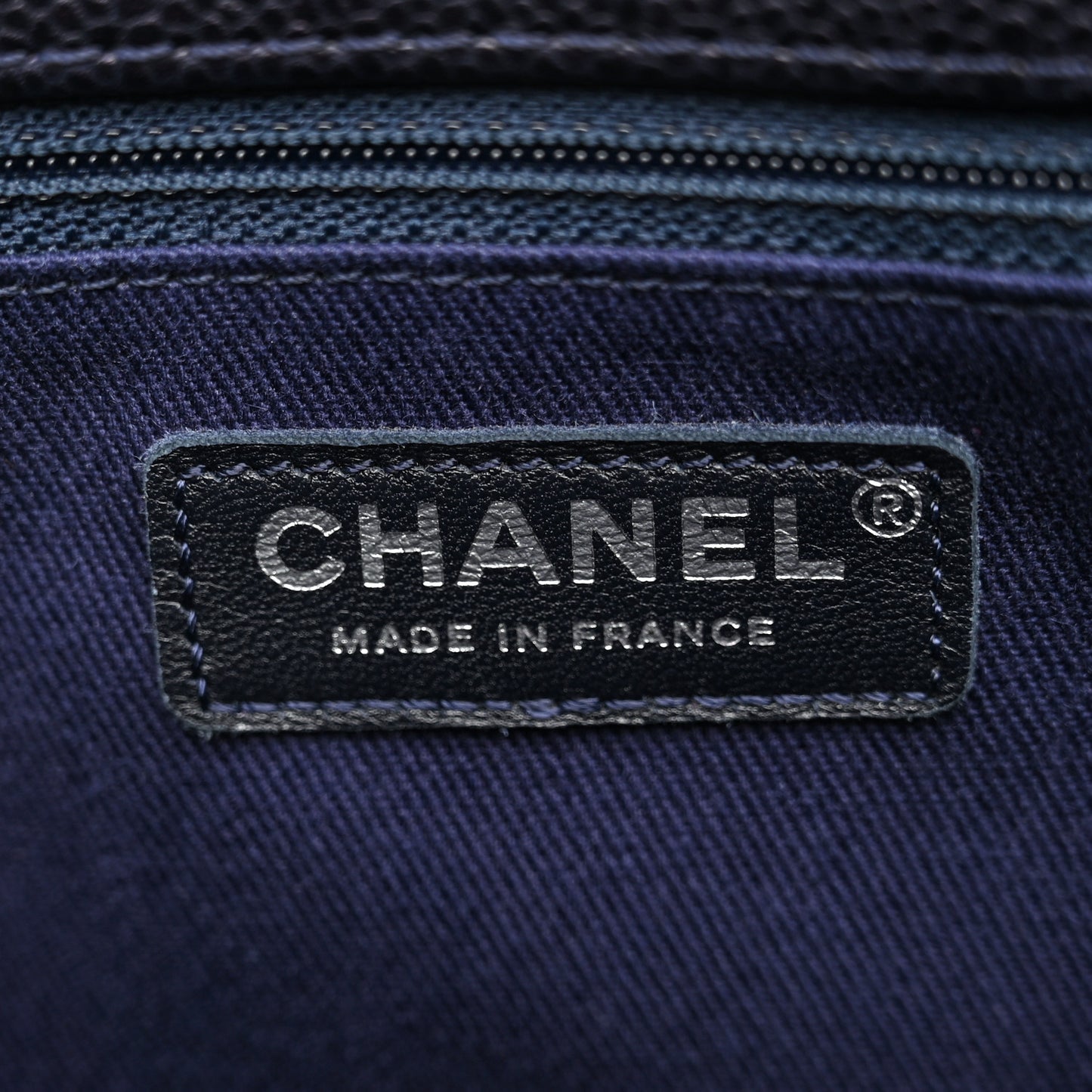 Metallic Grained Calfskin Woven Chain Medium Shopping Tote Dark Navy