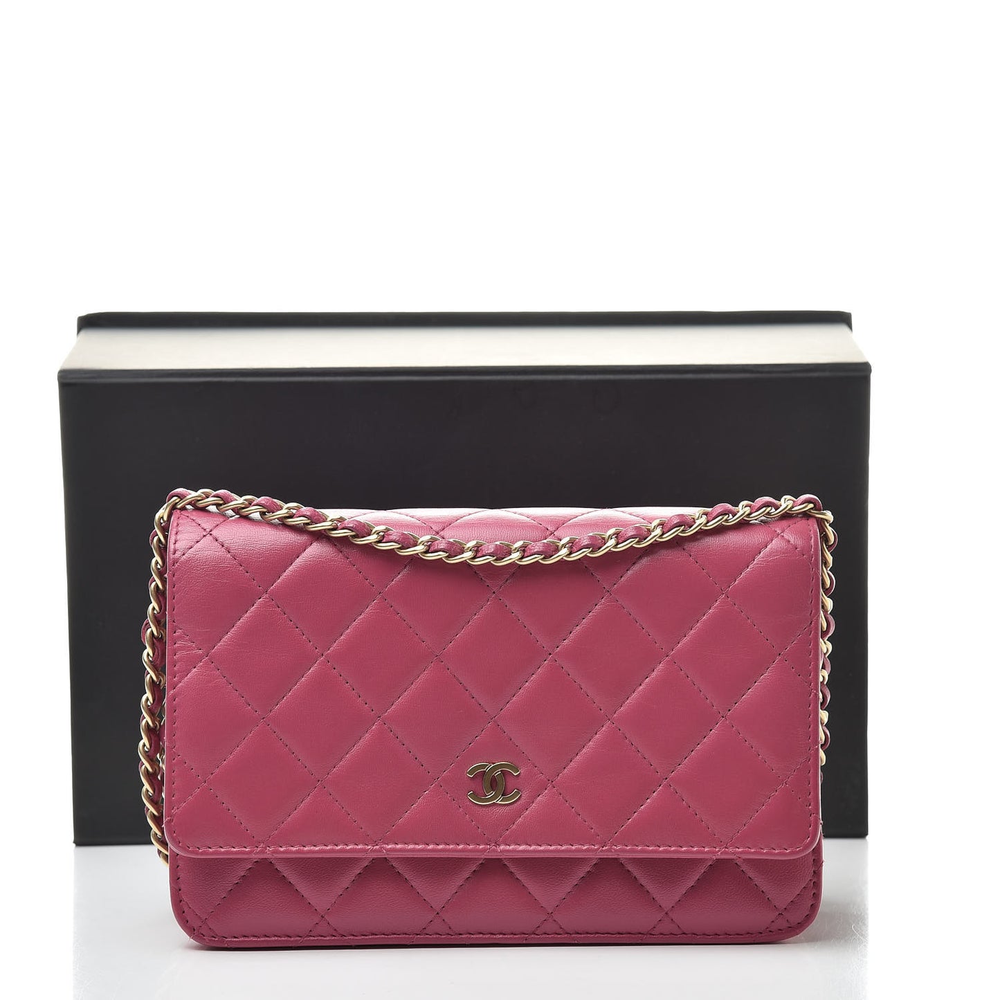 Lambskin Quilted Wallet On Chain WOC Pink