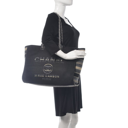 Chanel Striped Canvas Large Deauville Tote Black 2 of 11
