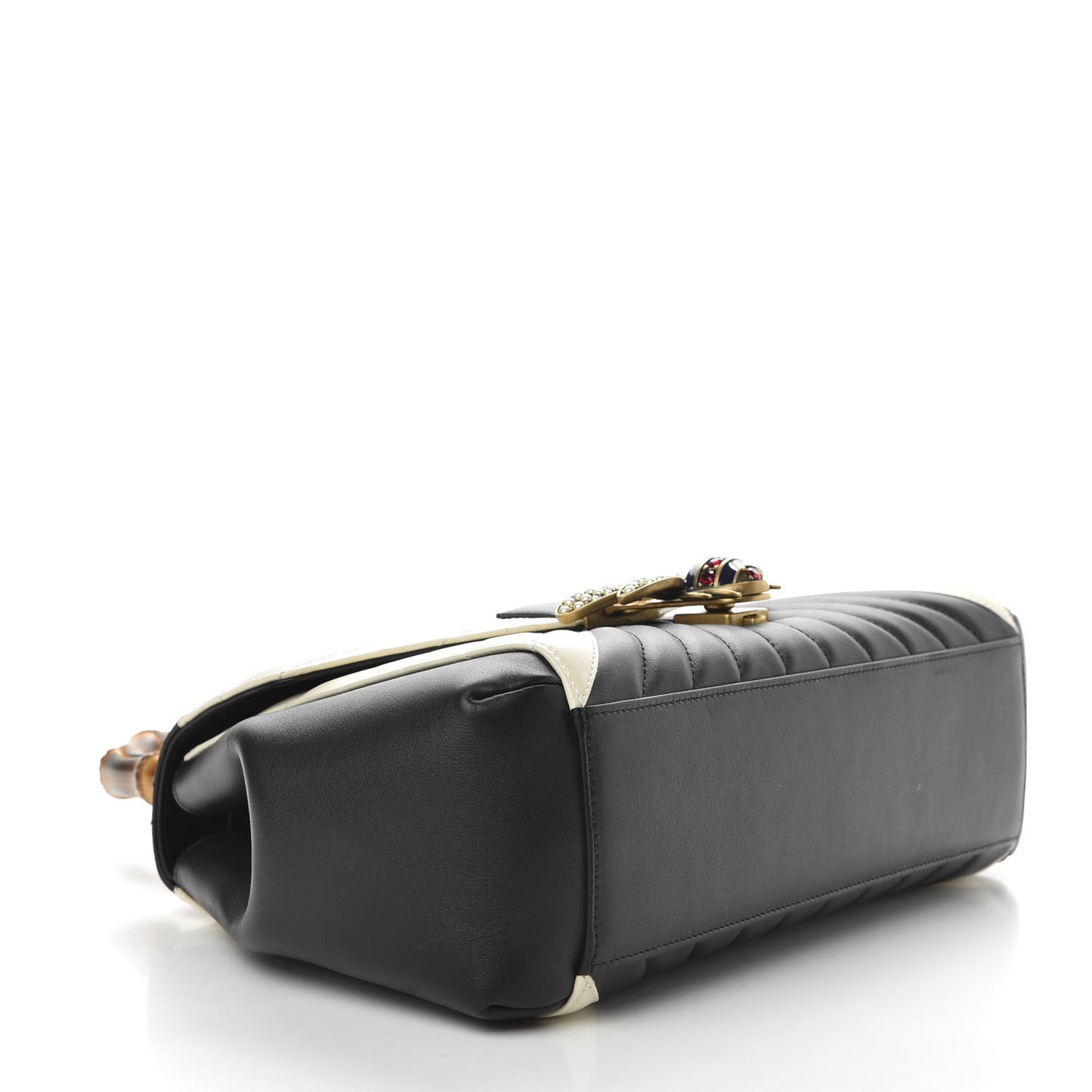Calfskin Bamboo Trapuntata Queen Margaret Top Handle Bag Mystic White Black