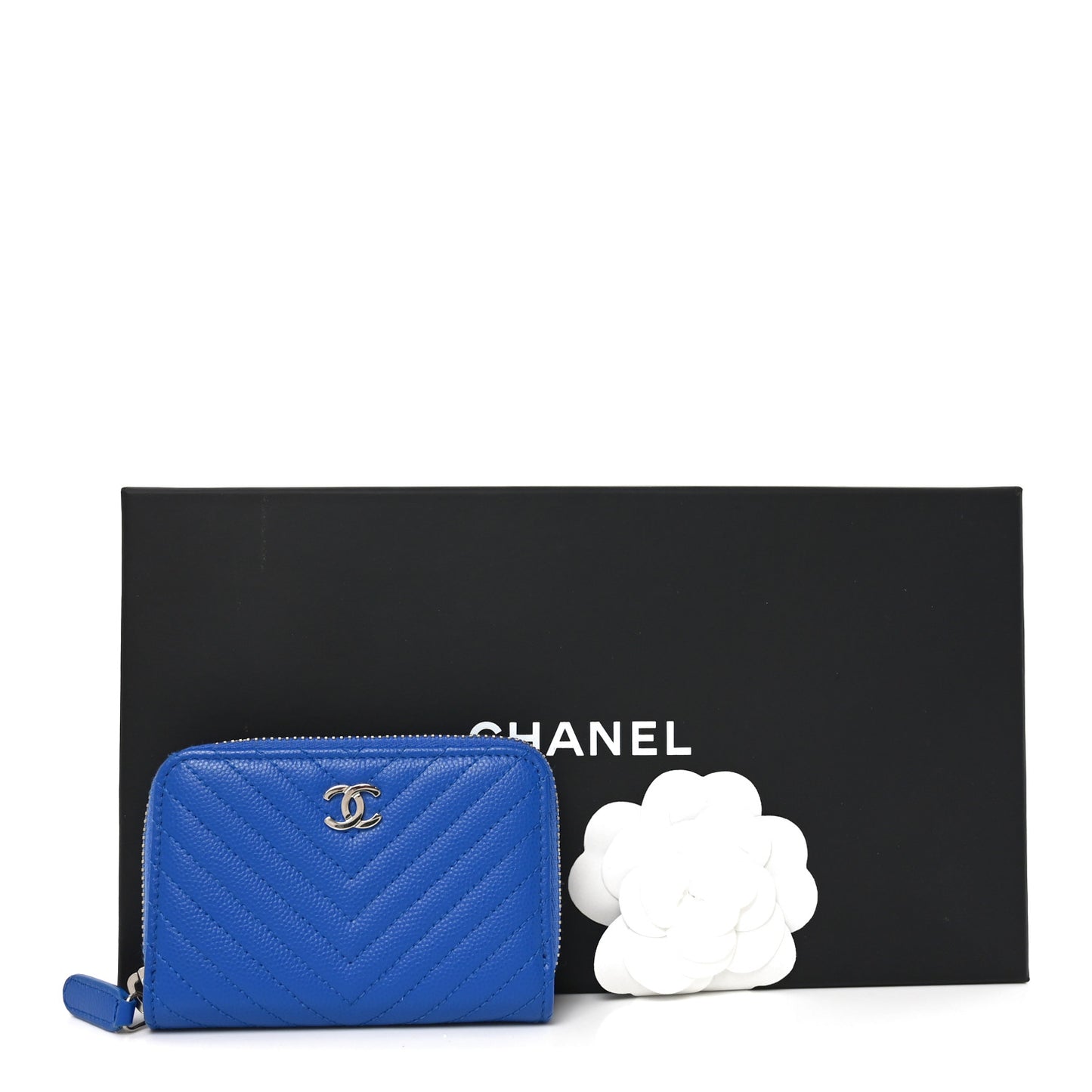 Caviar Chevron Quilted Zip Around Coin Purse Blue