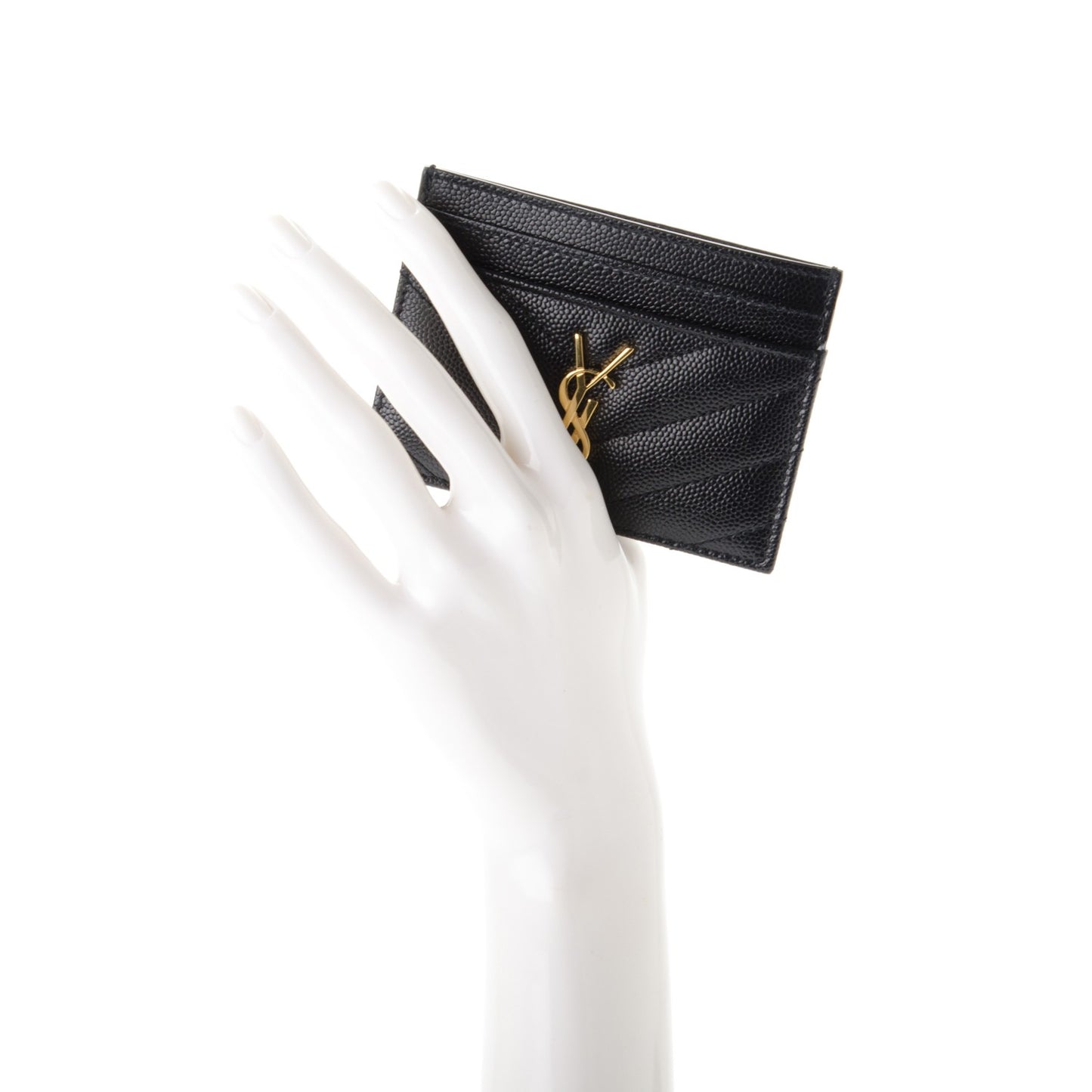 Grain De Poudre Matelasse Chevron Monogram Credit Card Case Black