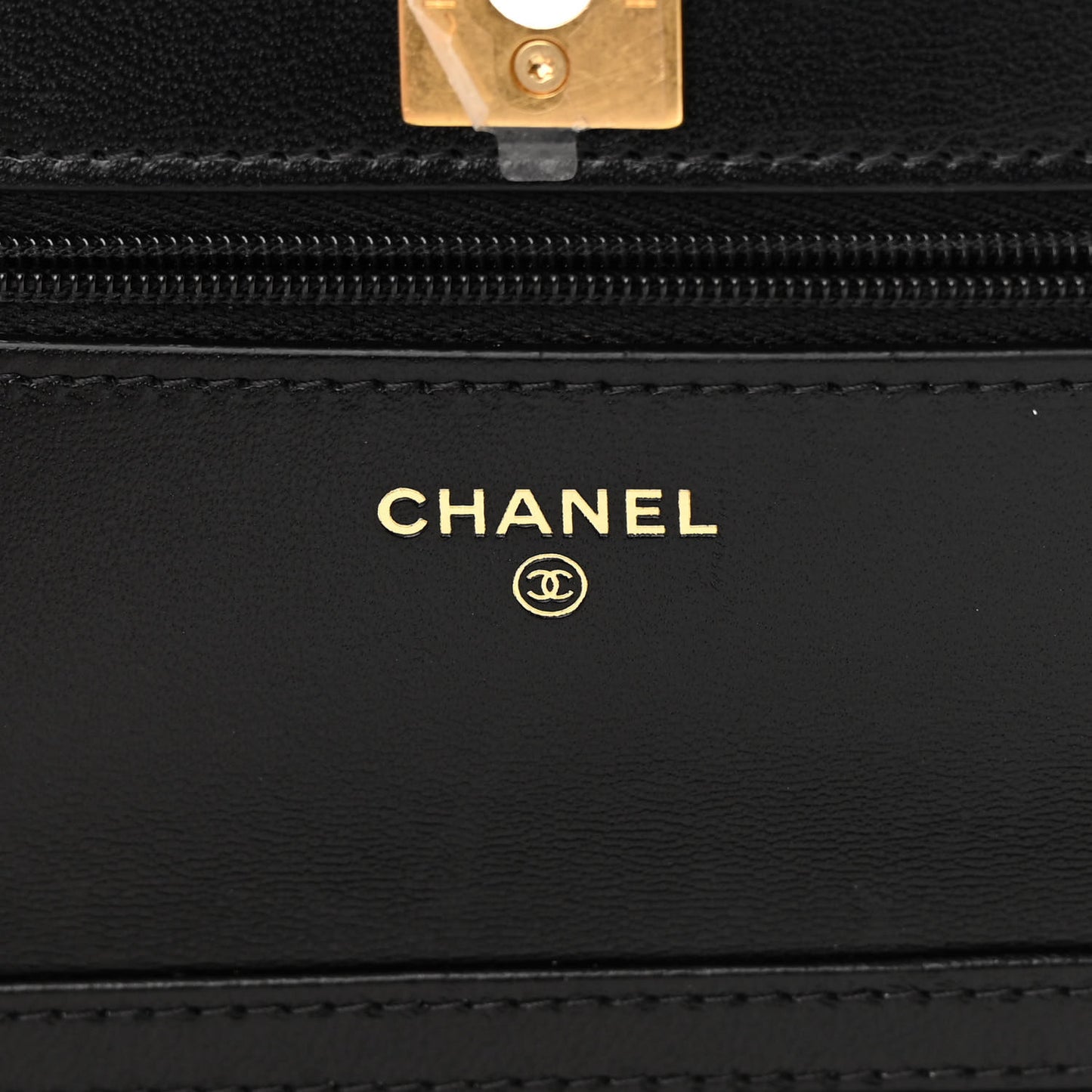 Lambskin Quilted Logo WOC Wallet On Chain Black