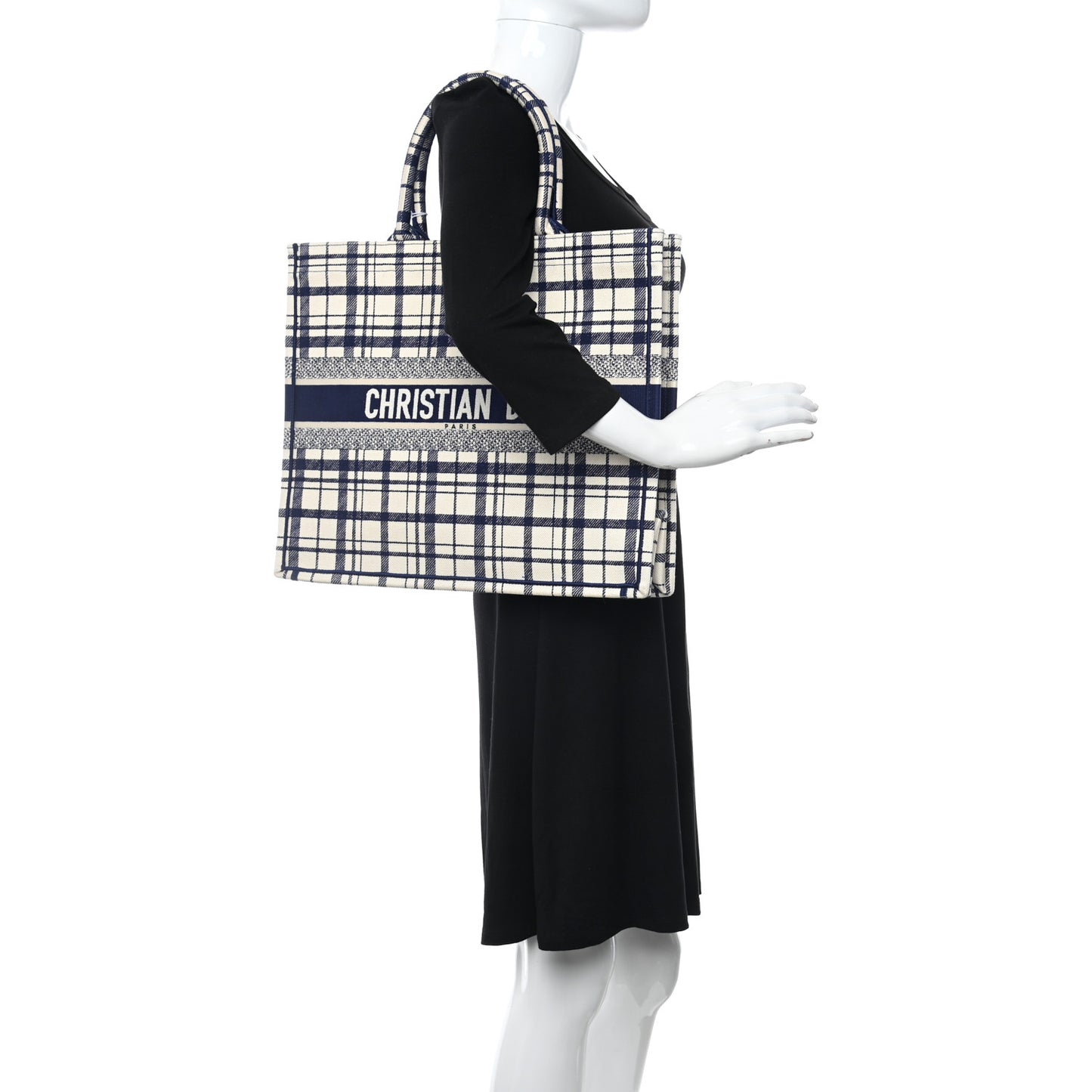 Canvas Embroidered Large Check'n'Dior Book Tote Blue