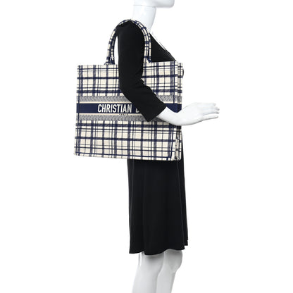 Christian Dior Canvas Embroidered Large Check'n'Dior Book Tote Blue 2 of 13