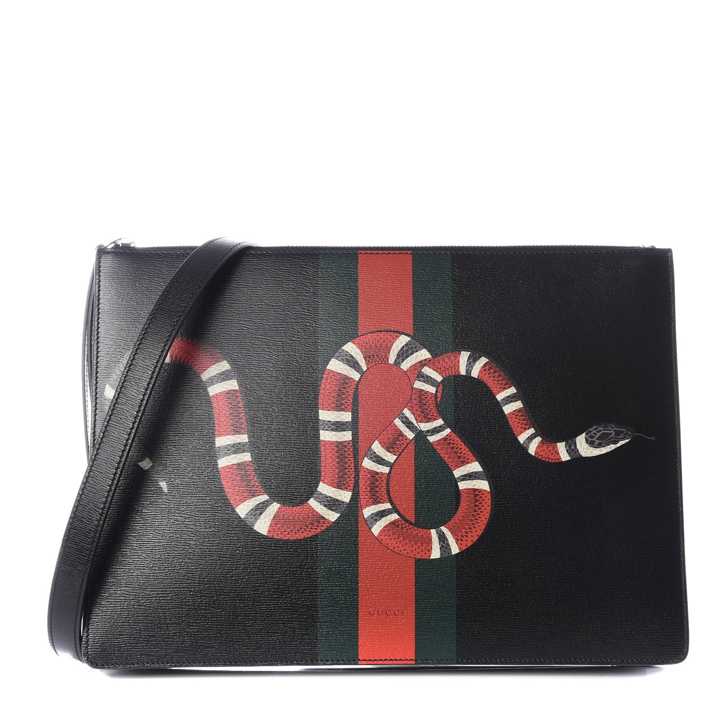 Calfskin Kingsnake Print Messenger Black