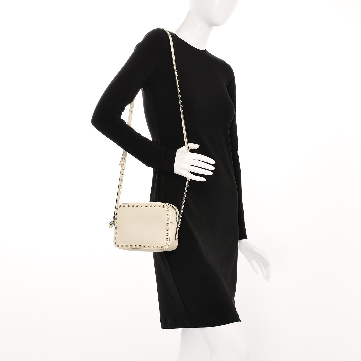 Vitello Rockstud Camera Crossbody Bag Ivory