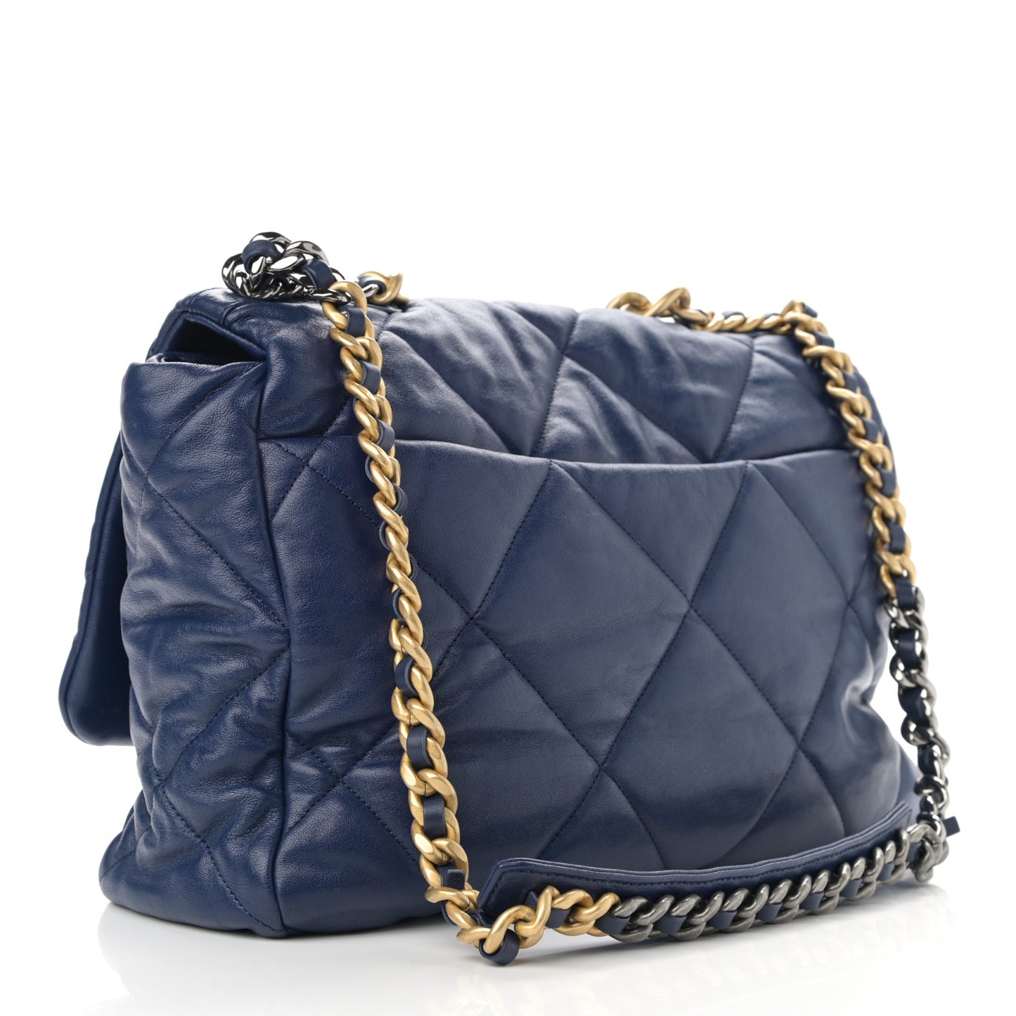Goatskin Quilted Maxi Chanel 19 Flap Blue