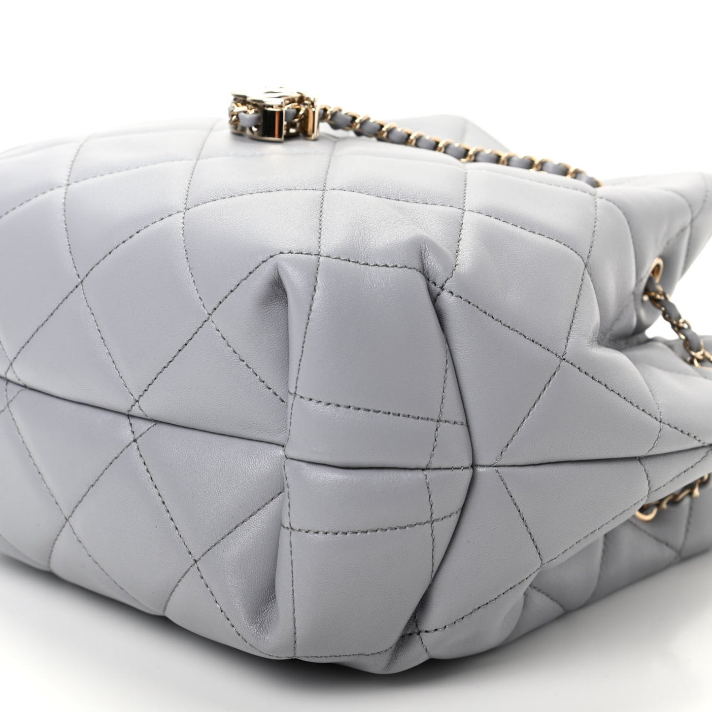Lambskin Quilted Large CC Drawstring Bag Light Grey