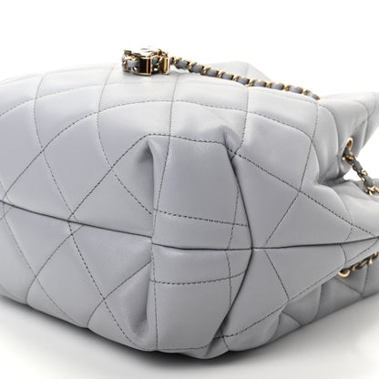Chanel Lambskin Quilted Large CC Drawstring Bag Light Grey 7 of 10