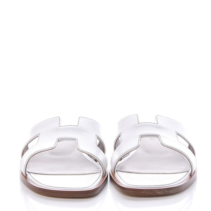 Hermes Box Calfskin Oran Sandals 37.5 White 2 of 9