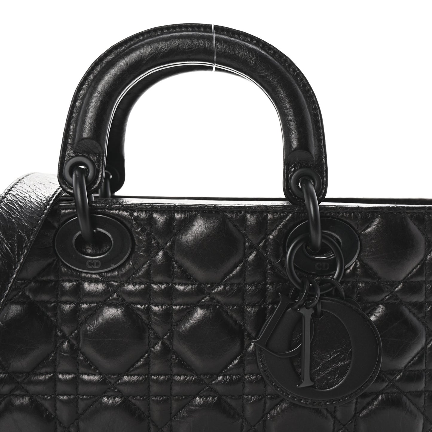Crinkled Calfskin Cannage Medium Lady D-Joy Black