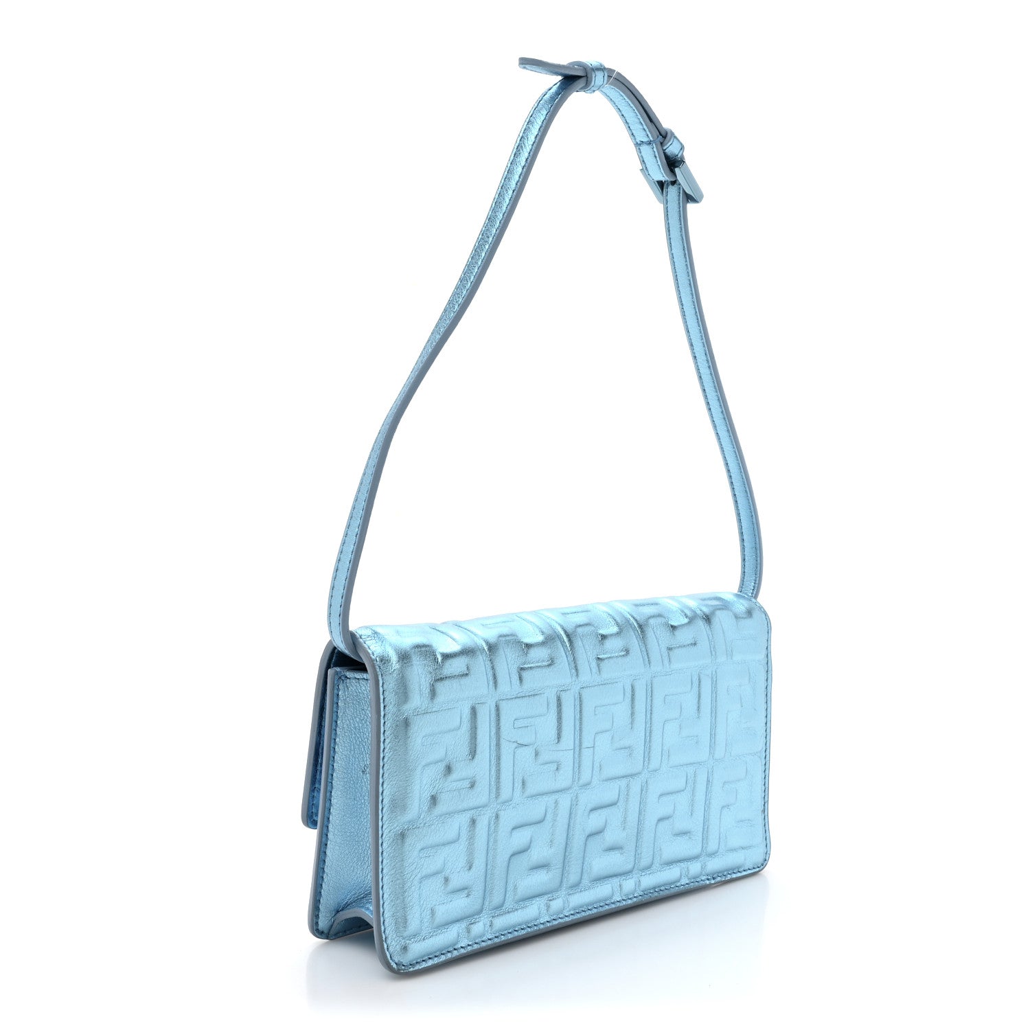 Fendi Metallic Nappa Matisse FF Embossed Wallet On Chain Laguna Palladio 3 of 15