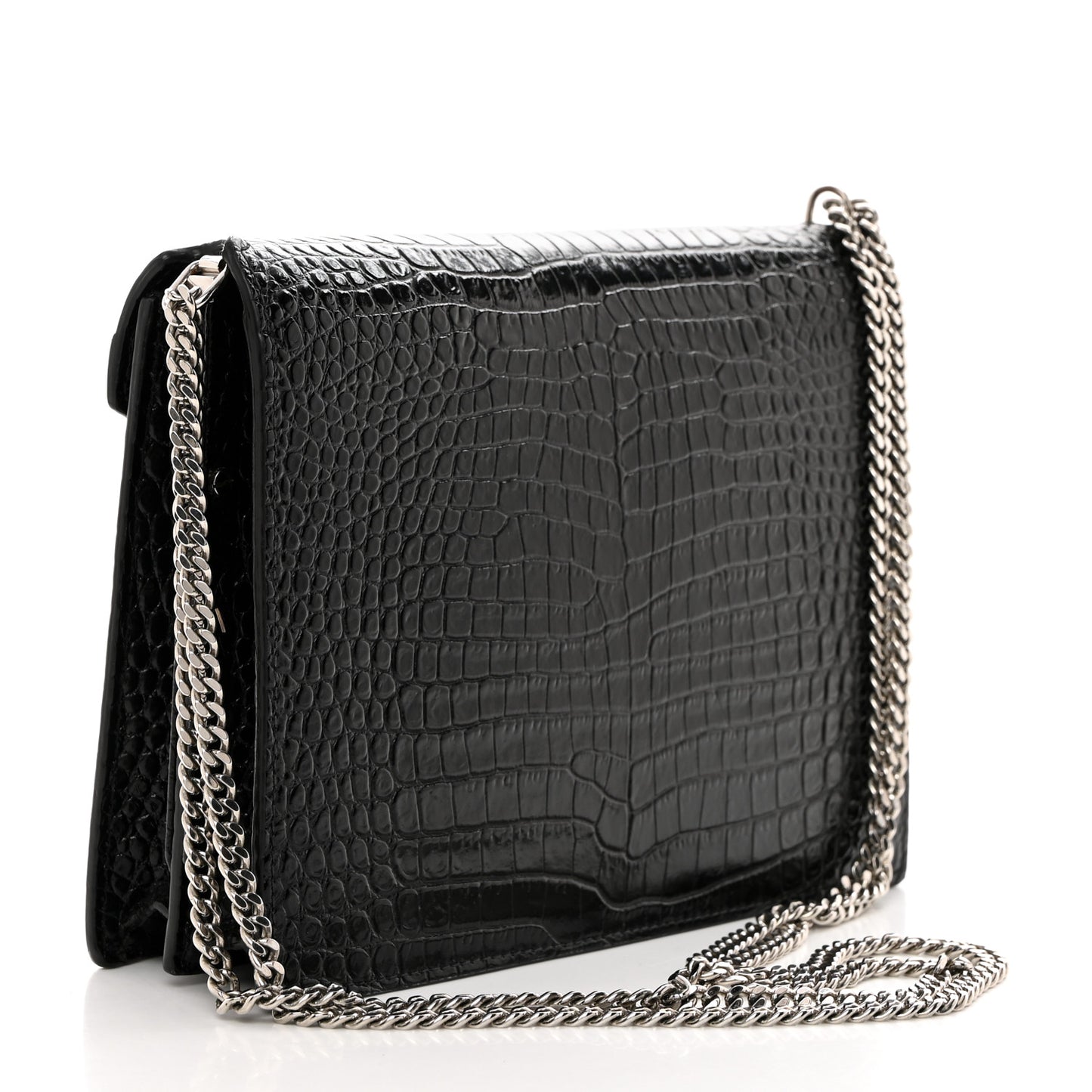 Calfskin Crocodile Embossed Monogram Cassandra Clasp Bag Black Rouge Legion