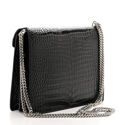 Saint Laurent Calfskin Crocodile Embossed Monogram Cassandra Clasp Bag Black Rouge Legion 3 of 13