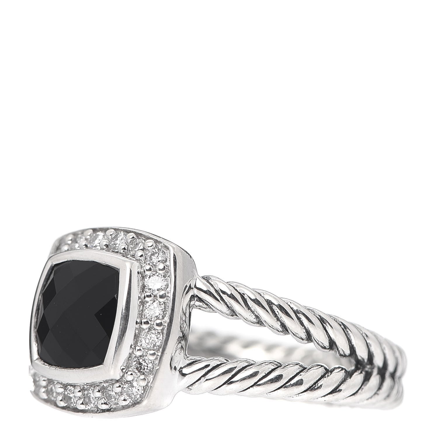 David Yurman Sterling Silver Diamond Black Onyx 7mm Petite Albion Ring 52 6 3 of 5