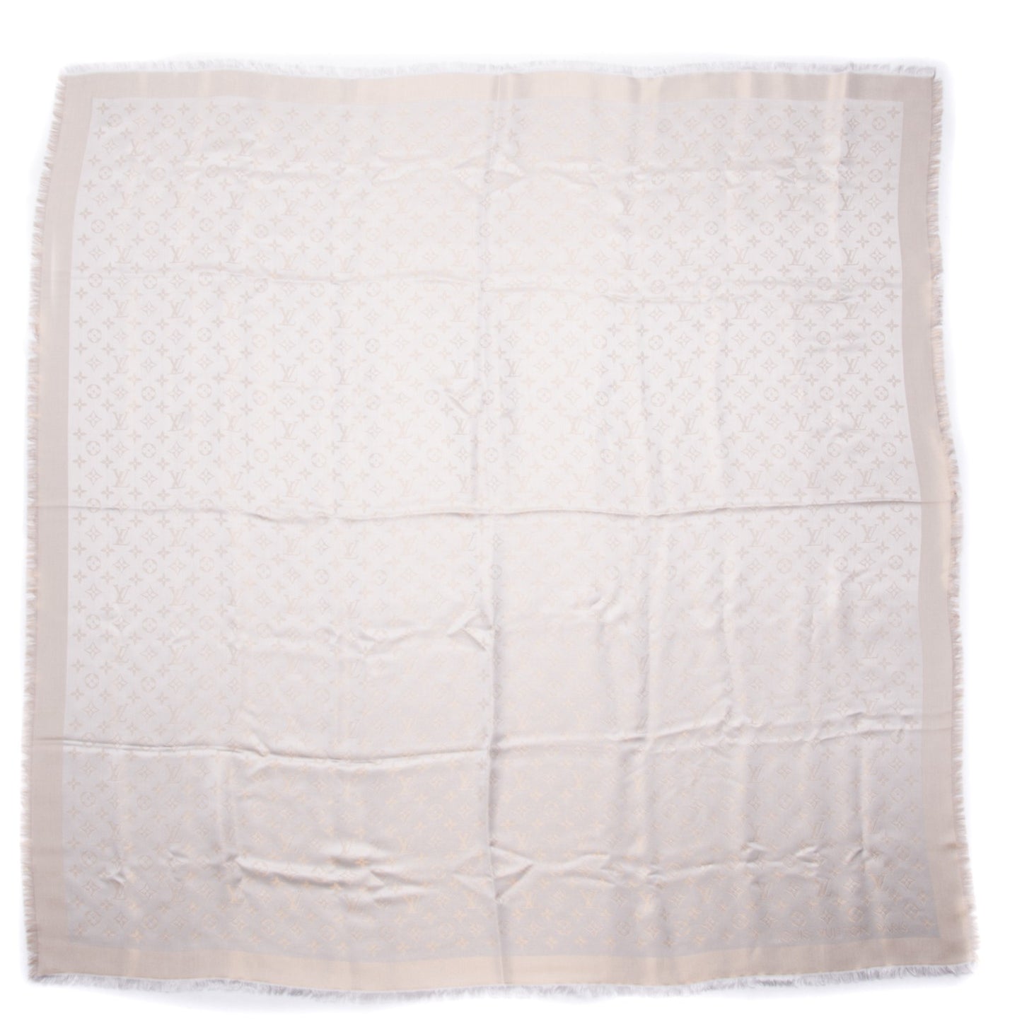 Silk Wool Monogram Shine Shawl Beige