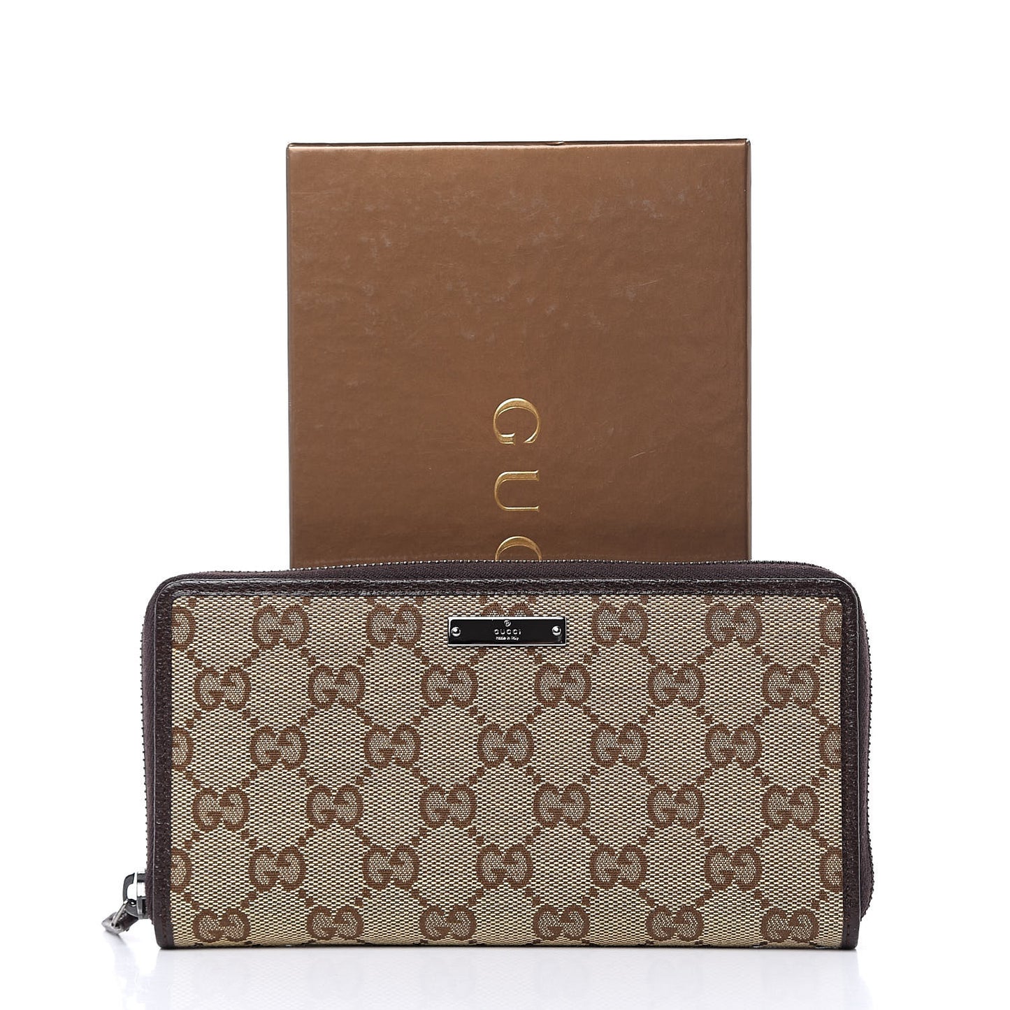 Monogram Metal Bar Zip Around Wallet Dark Brown