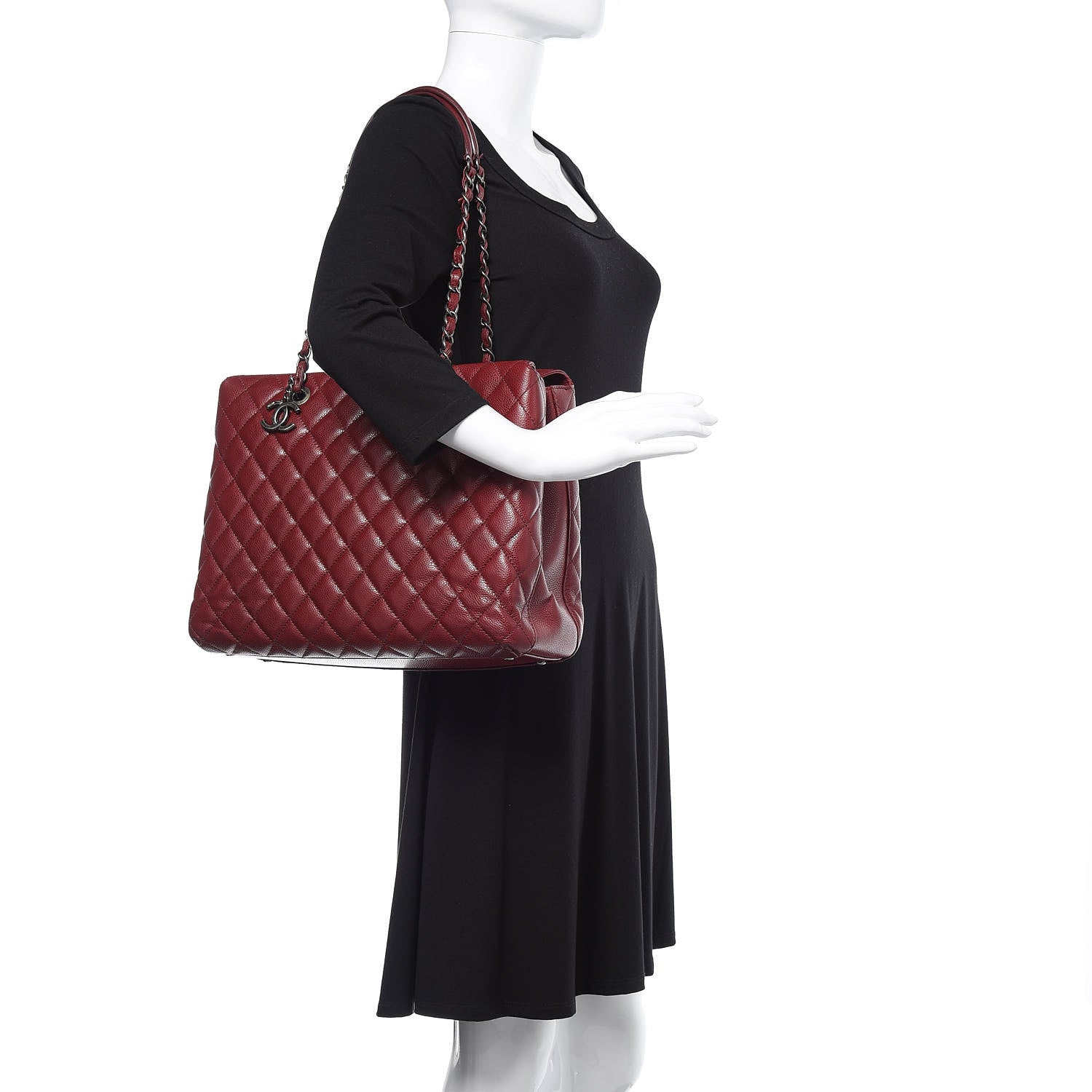 Chanel Caviar Quilted City Shopping Tote Dark Red 2 of 12