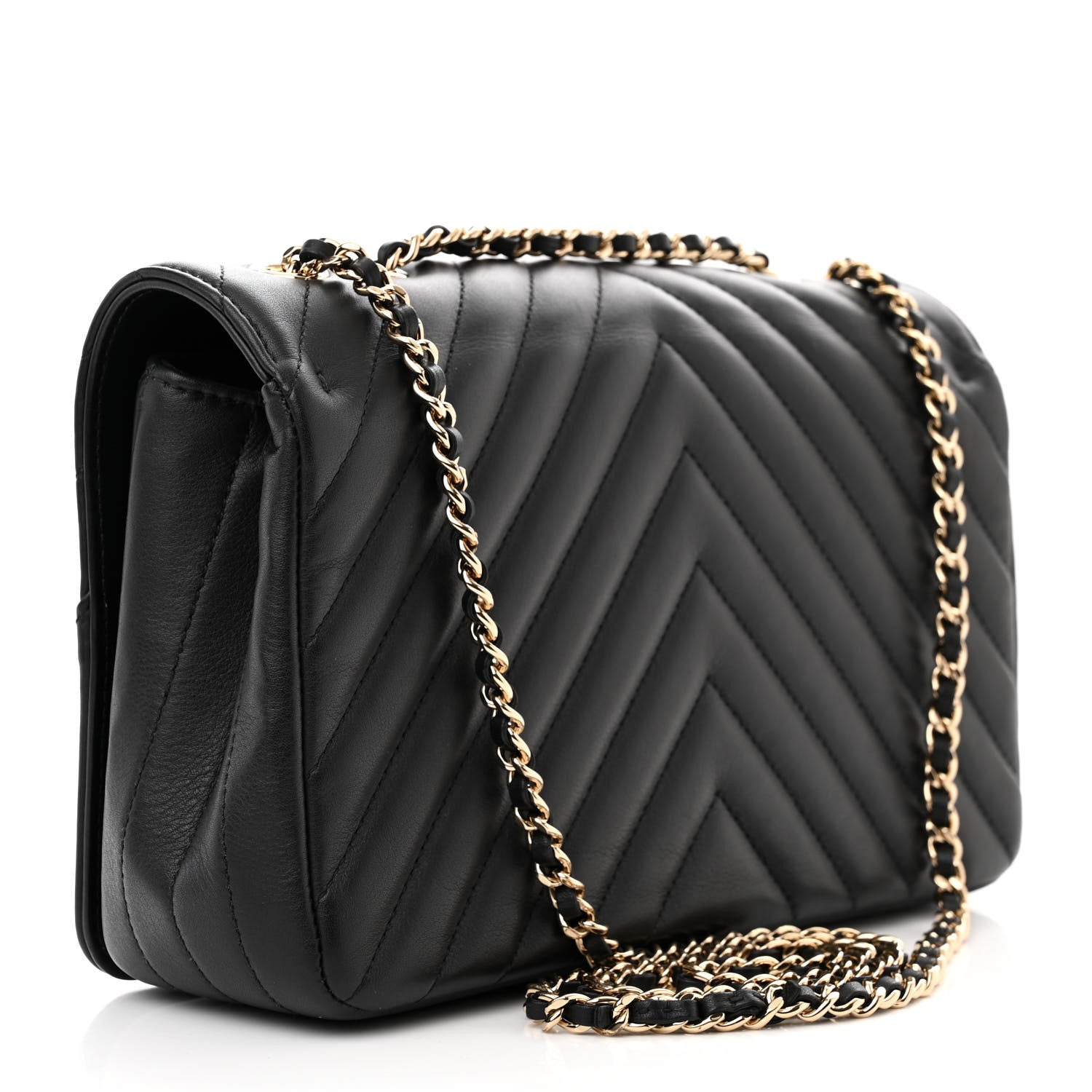 Chanel Calfskin Chevron Quilted Medium Statement Flap Black 3 of 13