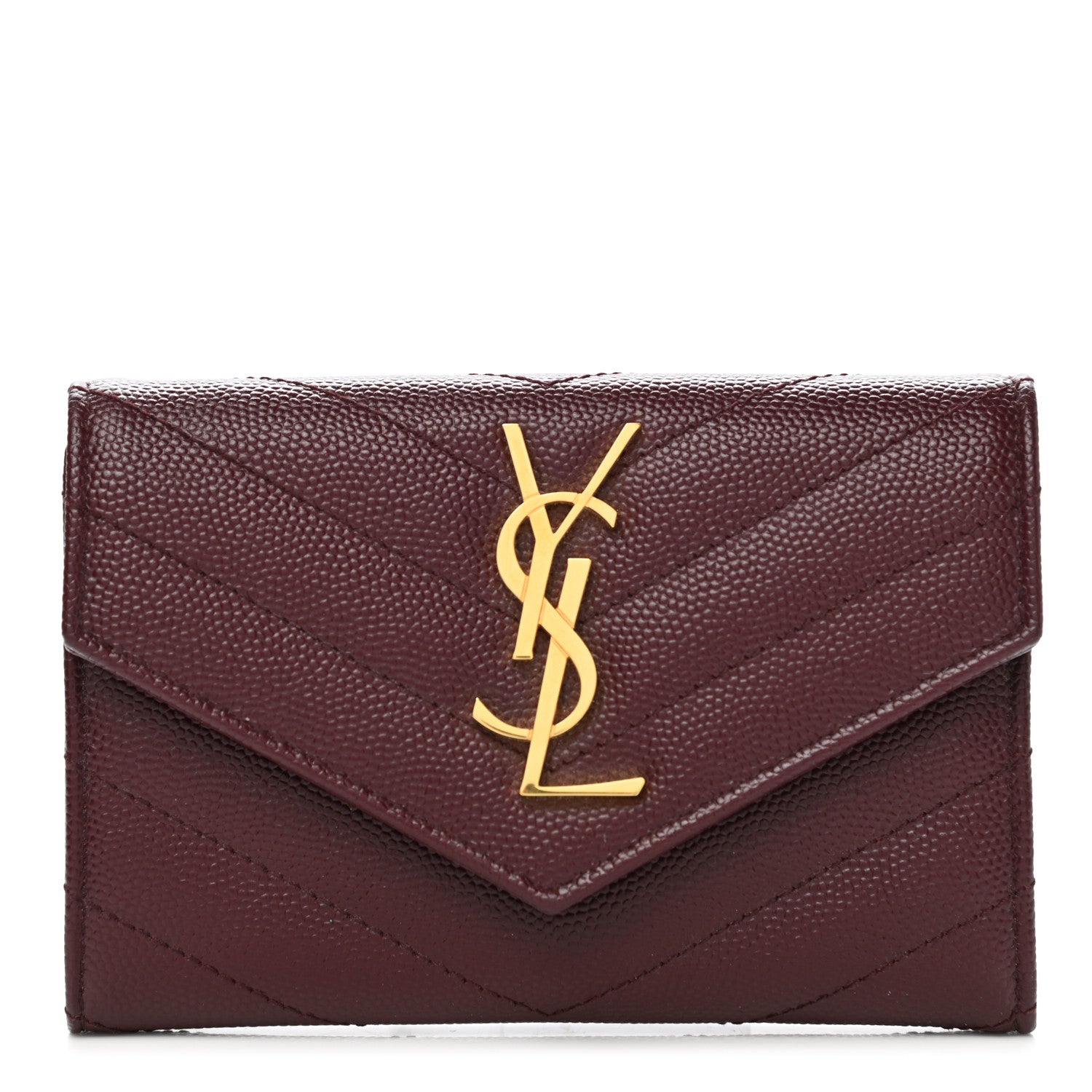 Saint Laurent Grain De Poudre Matelasse Chevron Small Monogram Envelope Wallet Bordeaux 1 of 6