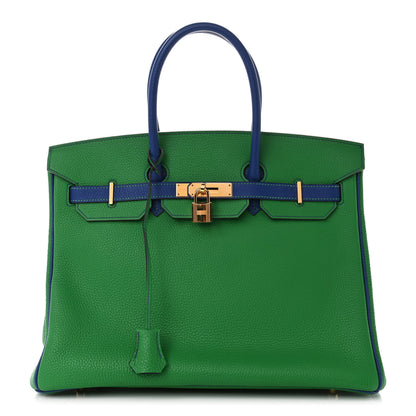 Hermes Togo Bi Color Horseshoe Birkin 35 Bamboo Bleu Electrique 1 of 11