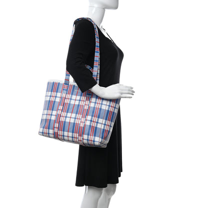Balenciaga Calfskin Check Print Embossed Medium Barbes East West Shopper Cobalt Blue 2 of 11