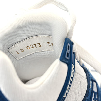 Louis Vuitton Calfskin Embossed Monogram Denim Womens LV Trainer Sneakers 37 Blue 8 of 10