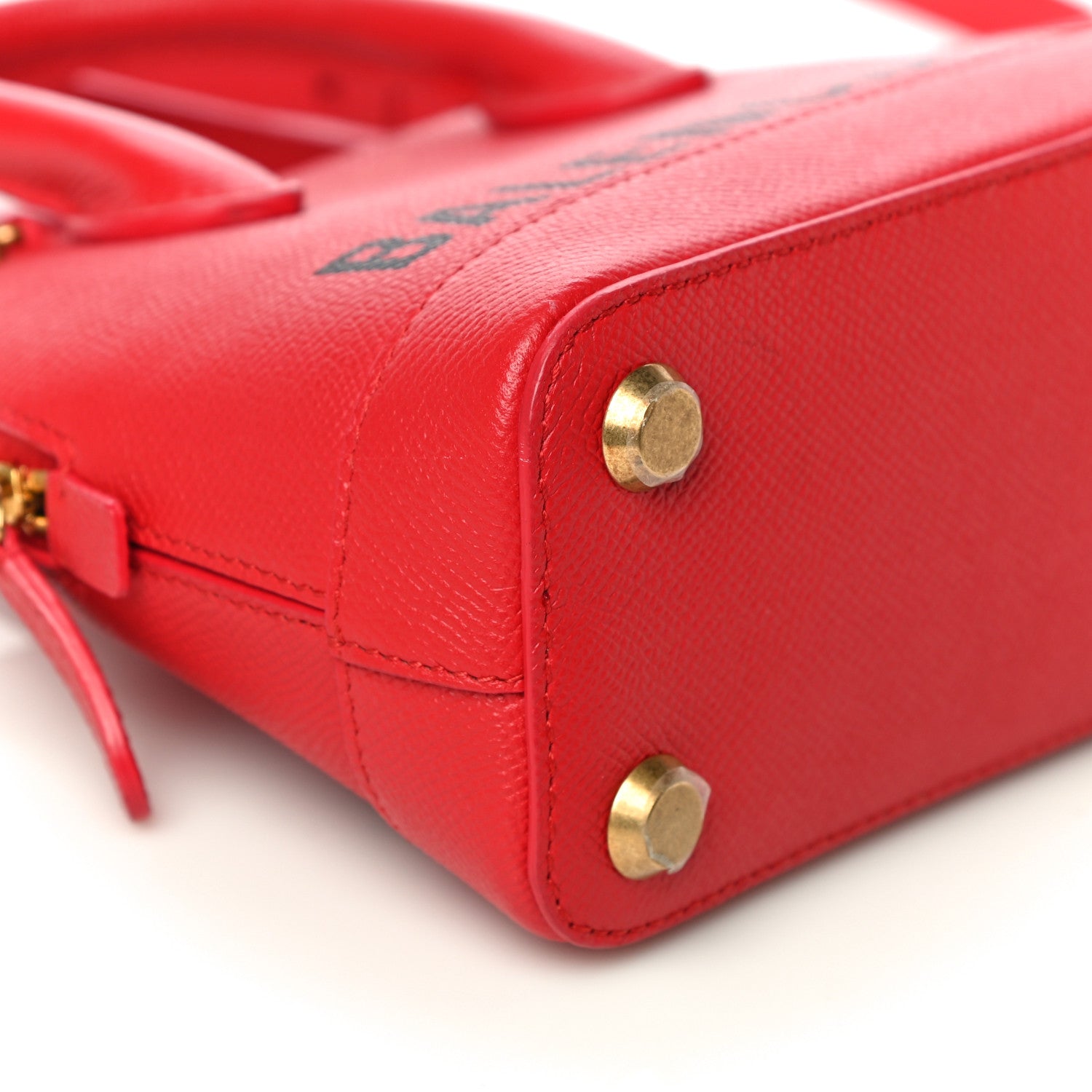 Balenciaga Signature Grained Calfskin Logo XXS Ville Top Handle Bag Rouge Coquelicot Black 8 of 9