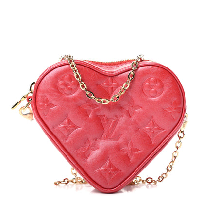Louis Vuitton Lambskin Embossed Monogram Fall In Love Sac Coeur Heart Chain Bag Lipstick Red 1 of 4