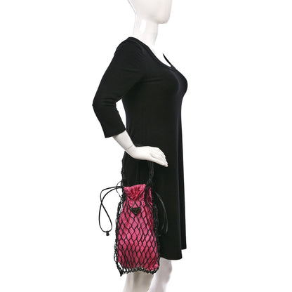 Prada Satin Net Bucket Bag Fuxia Black 3 of 9