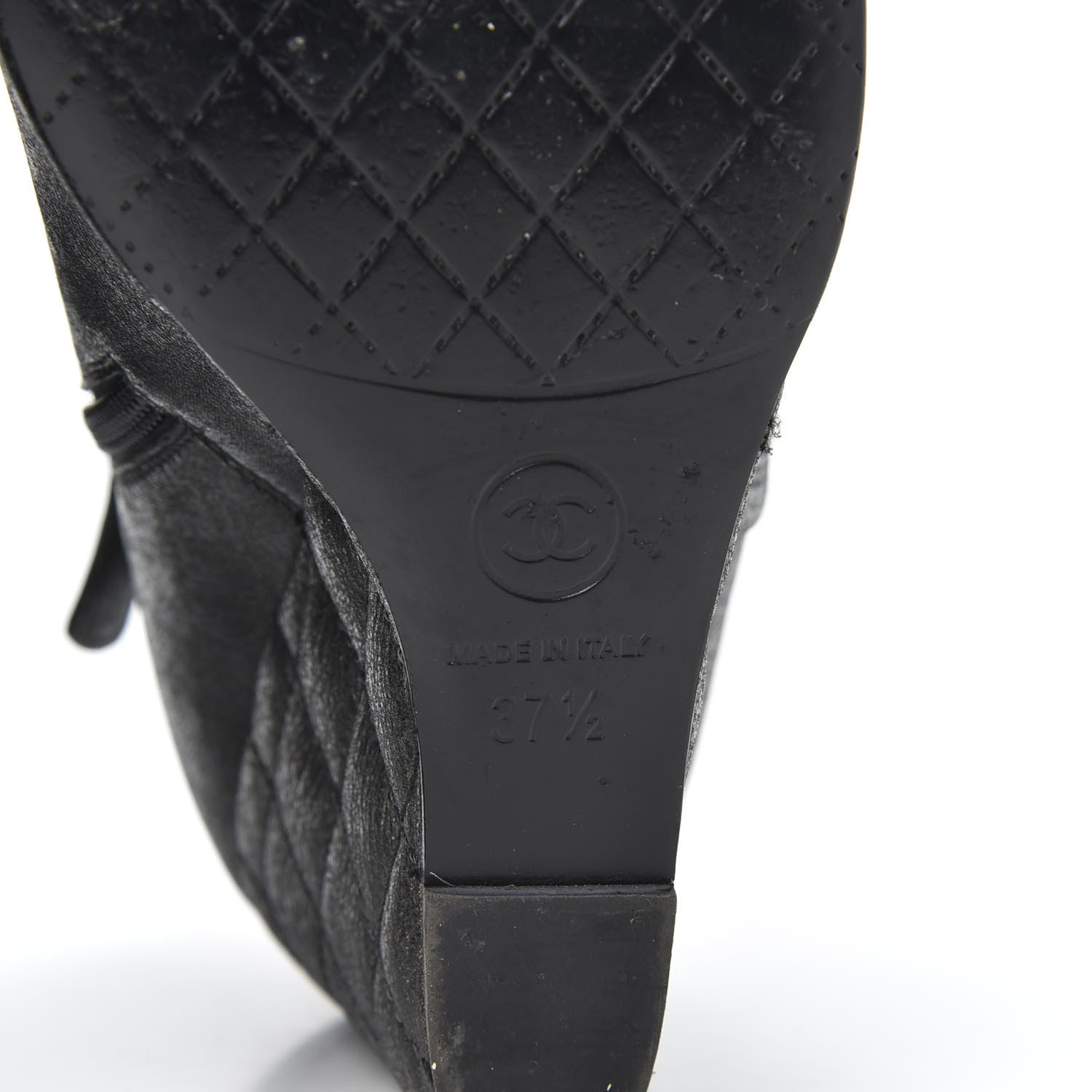 Chanel Fantasy Lambskin Peep Toe Short Boots 37.5 Black Gold 8 of 11