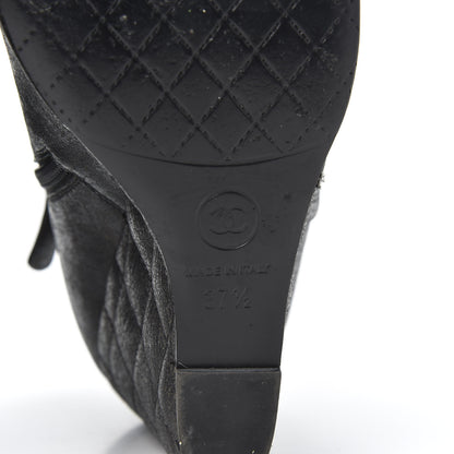 Chanel Fantasy Lambskin Peep Toe Short Boots 37.5 Black Gold 8 of 11