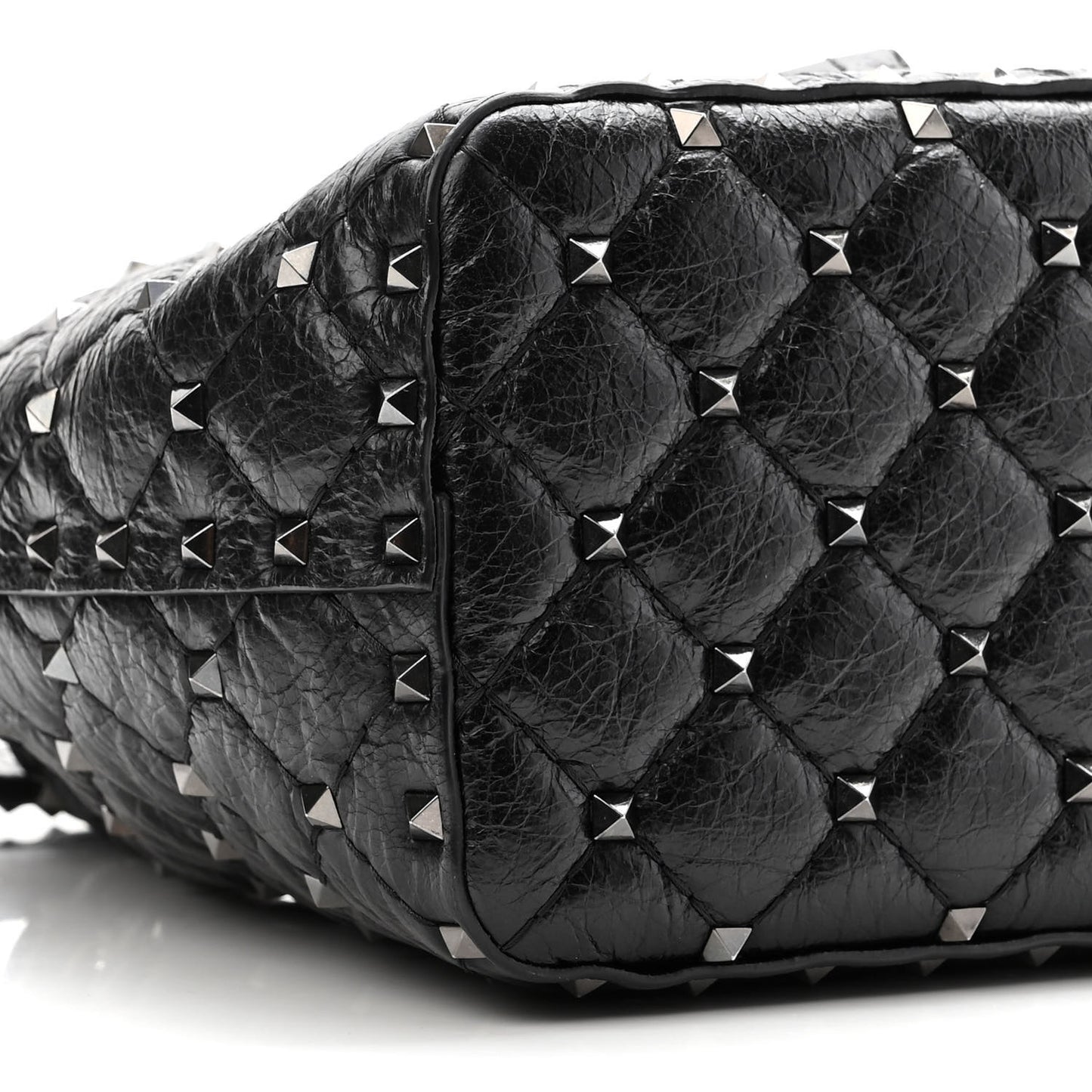 Craquele Nappa Small Rockstud Spike Bucket Bag Black