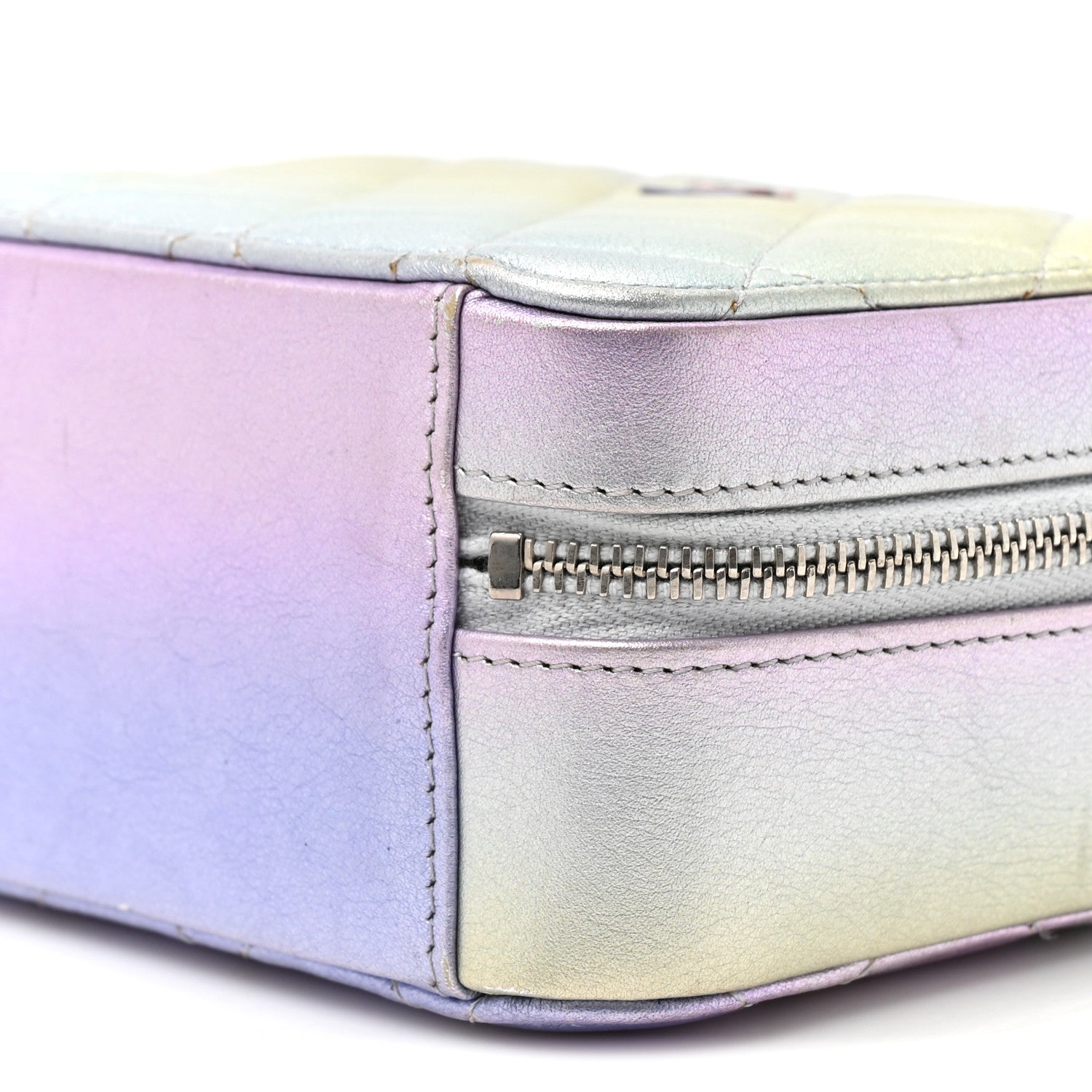 Chanel Gradient Metallic Calfskin Quilted Camera Bag Silver Blue Yellow Purple 9 of 10
