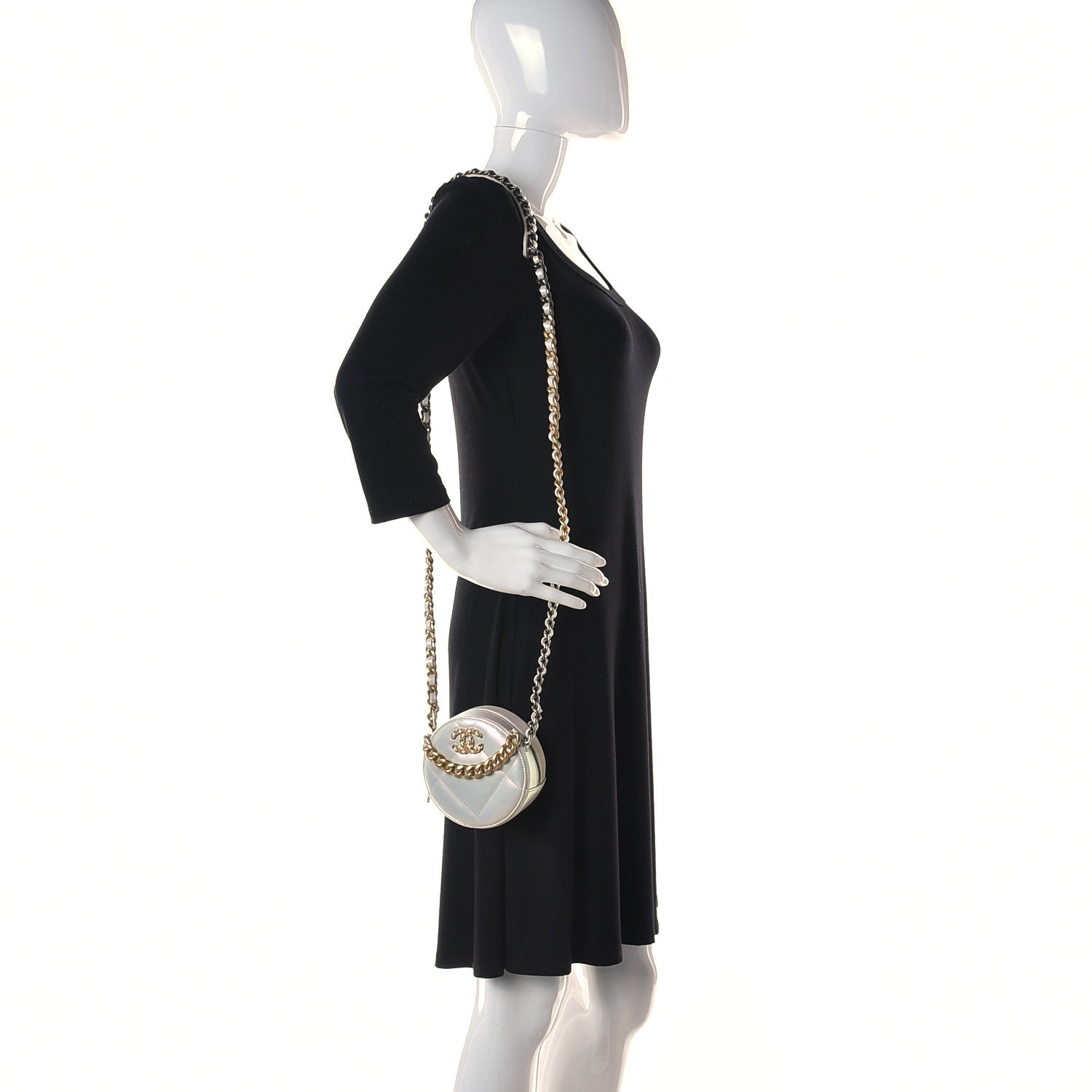 Chanel Iridescent Calfskin Quilted Chanel 19 Round Clutch With Chain White 2 of 10