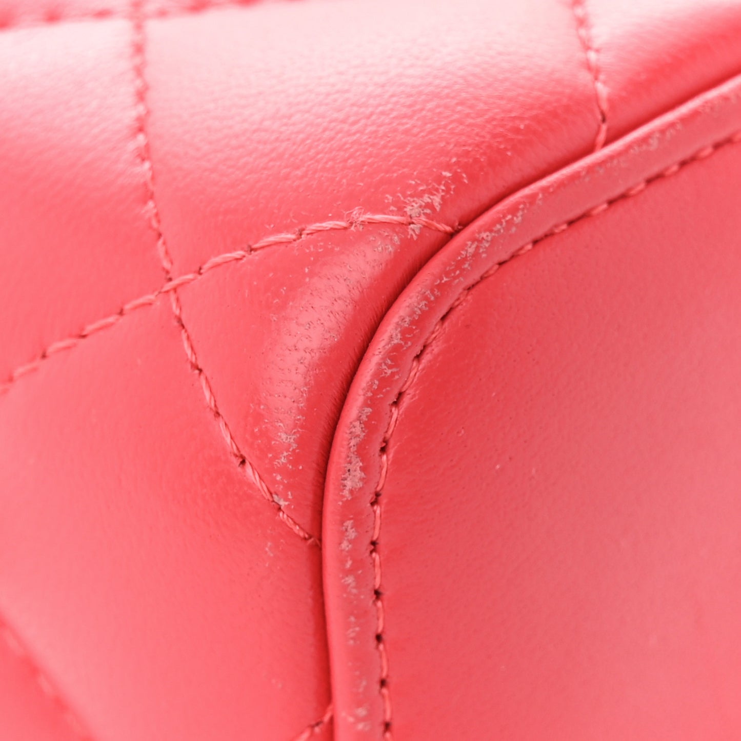 Lambskin Quilted Pearl Crush Mini Vanity Case With Chain Dark Pink